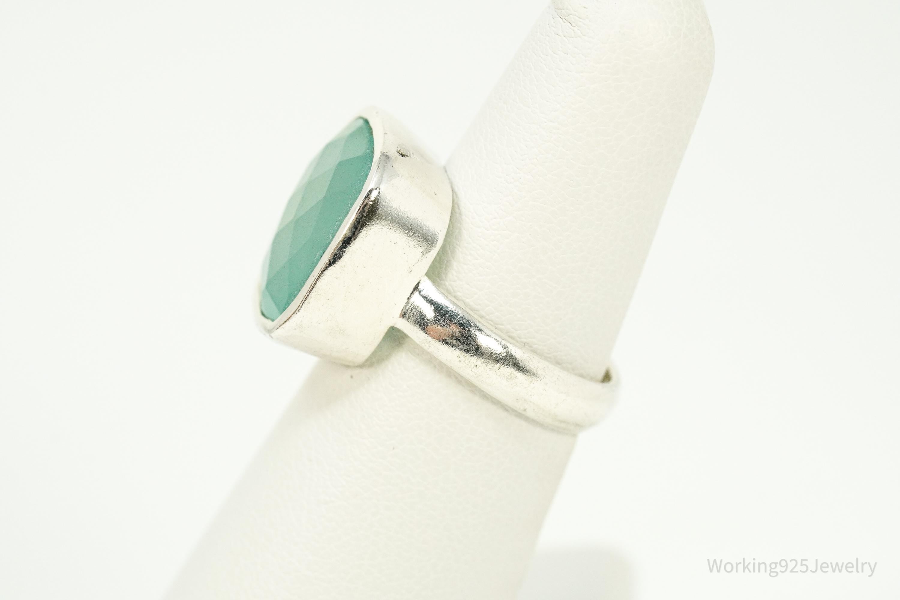 Vintage Aqua Chalcedony Silver Ring - Size 7