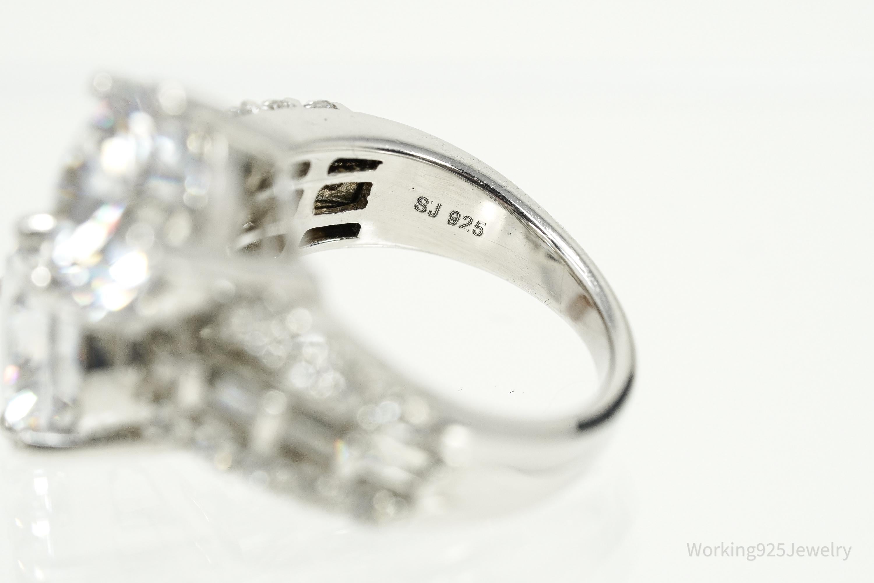 Vintage Cubic Zirconia Cluster Cocktail Sterling Silver Ring - Size 6