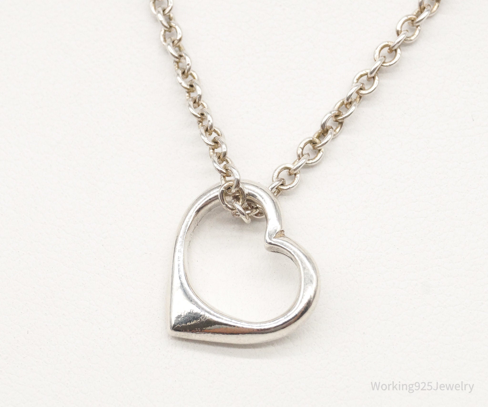 Vintage Open Heart Sterling Silver Chain Necklace