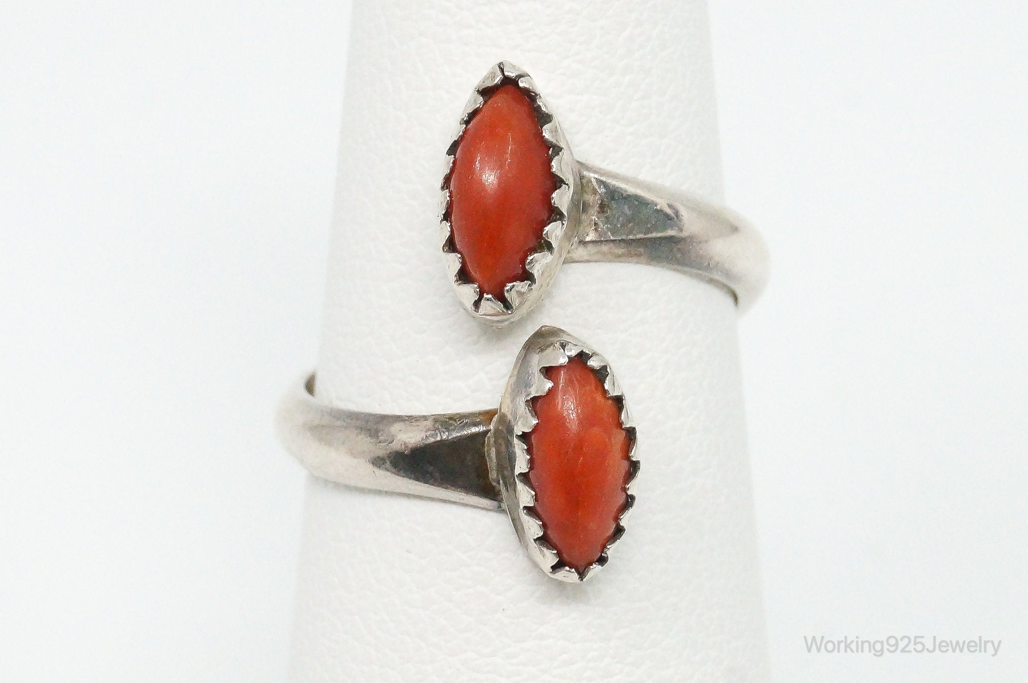 Vintage Native American Coral Sterling Silver Wrap Ring - Size 6.5