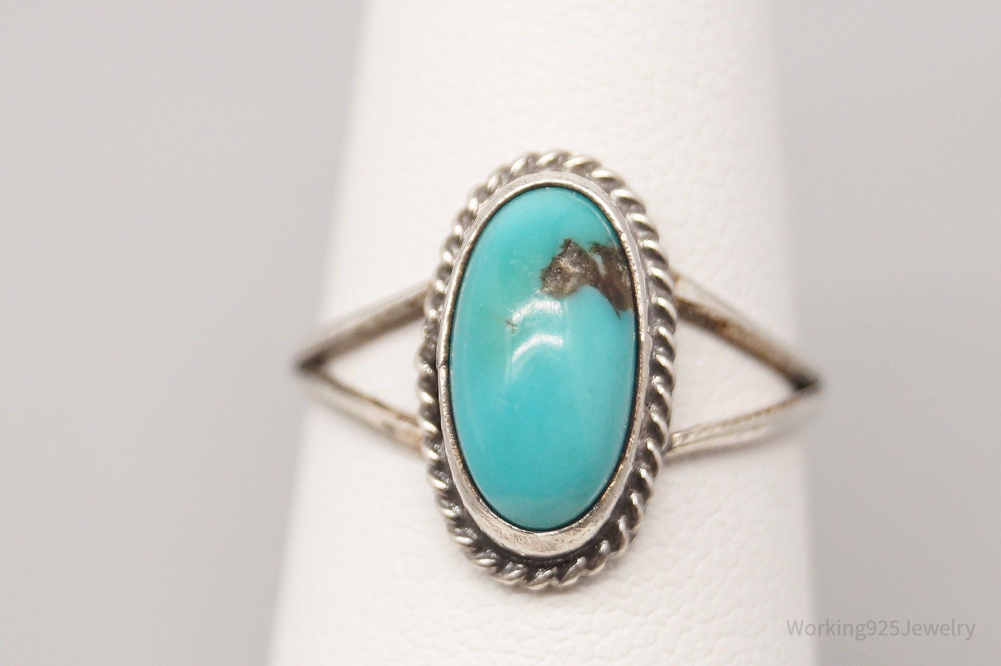 Vintage Native American Turquoise Silver Ring - Size 6.5