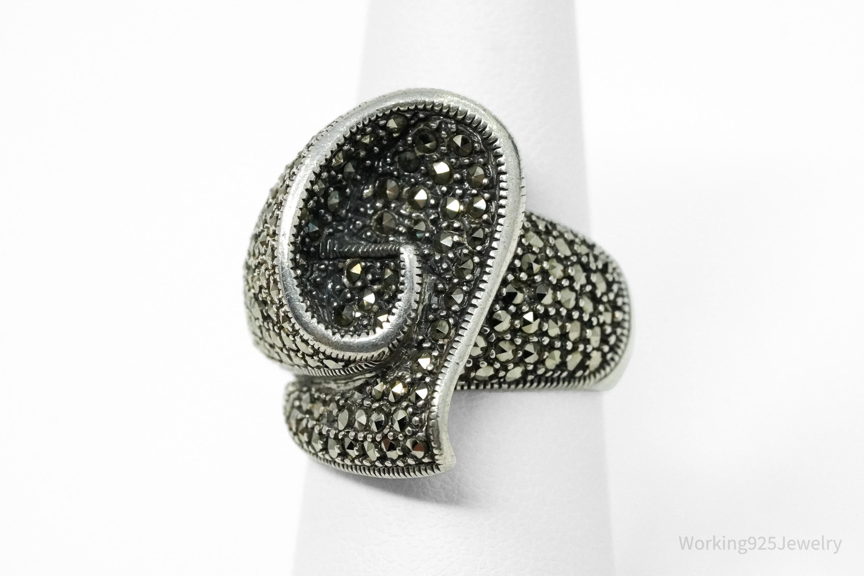 Vintage Marcasite Sterling Silver Ring - Size 6.75