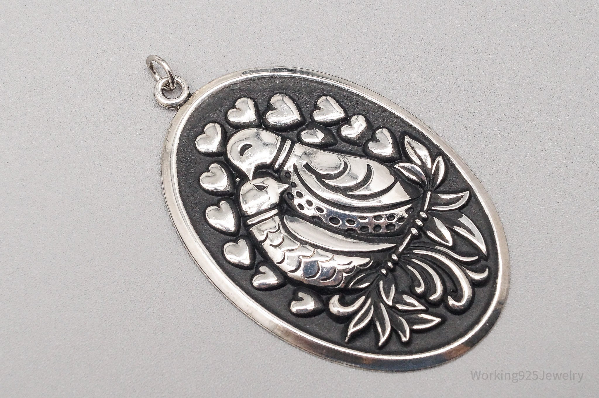 Vintage Puffy Birds International Sterling Silver Tree Ornament Pendant