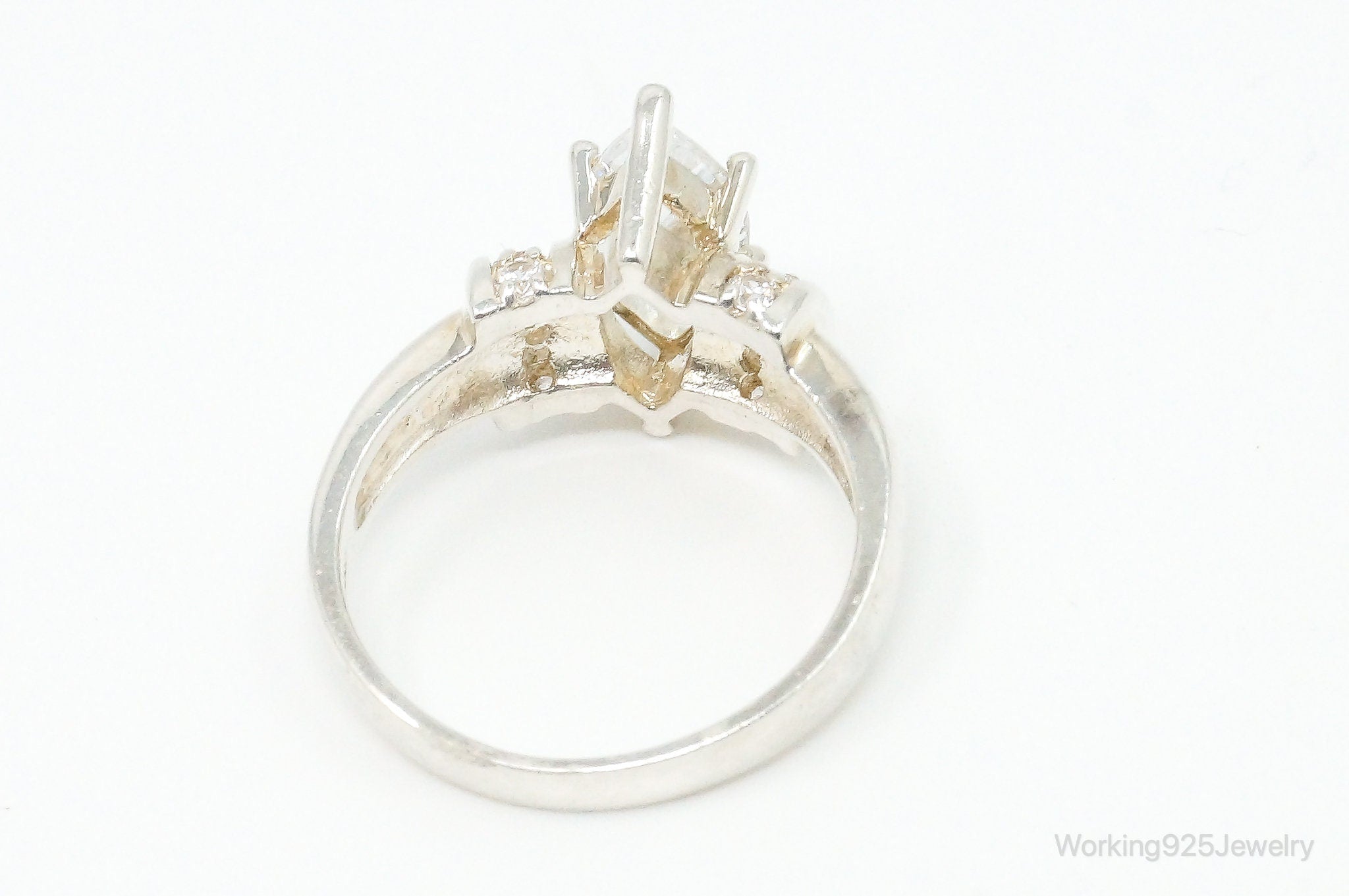 Vintage Art Deco Style Cubic Zirconia Sterling Silver Ring - Size 8