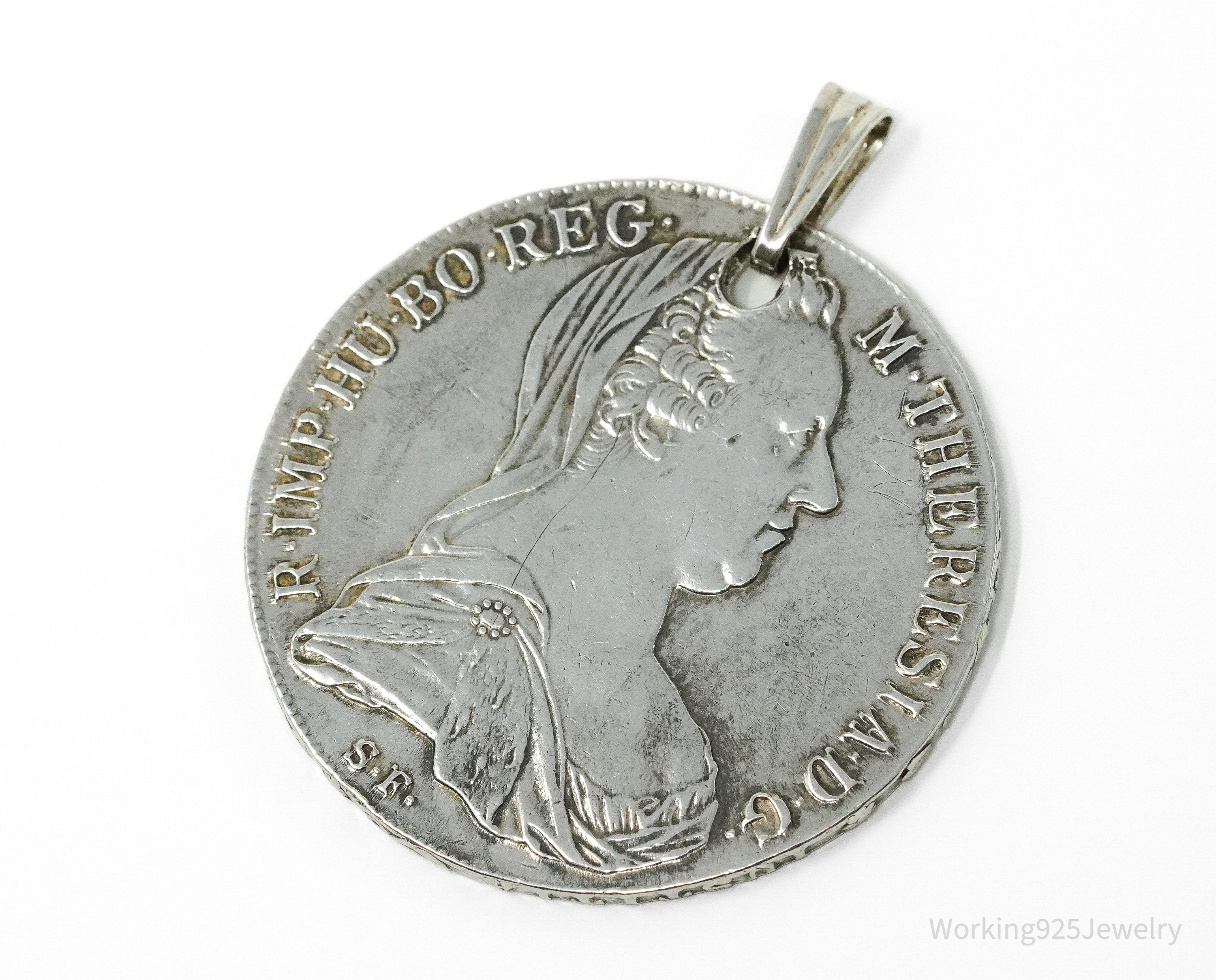 Antique 1780 Austrian Thaler Coin Piece Silver Pendant