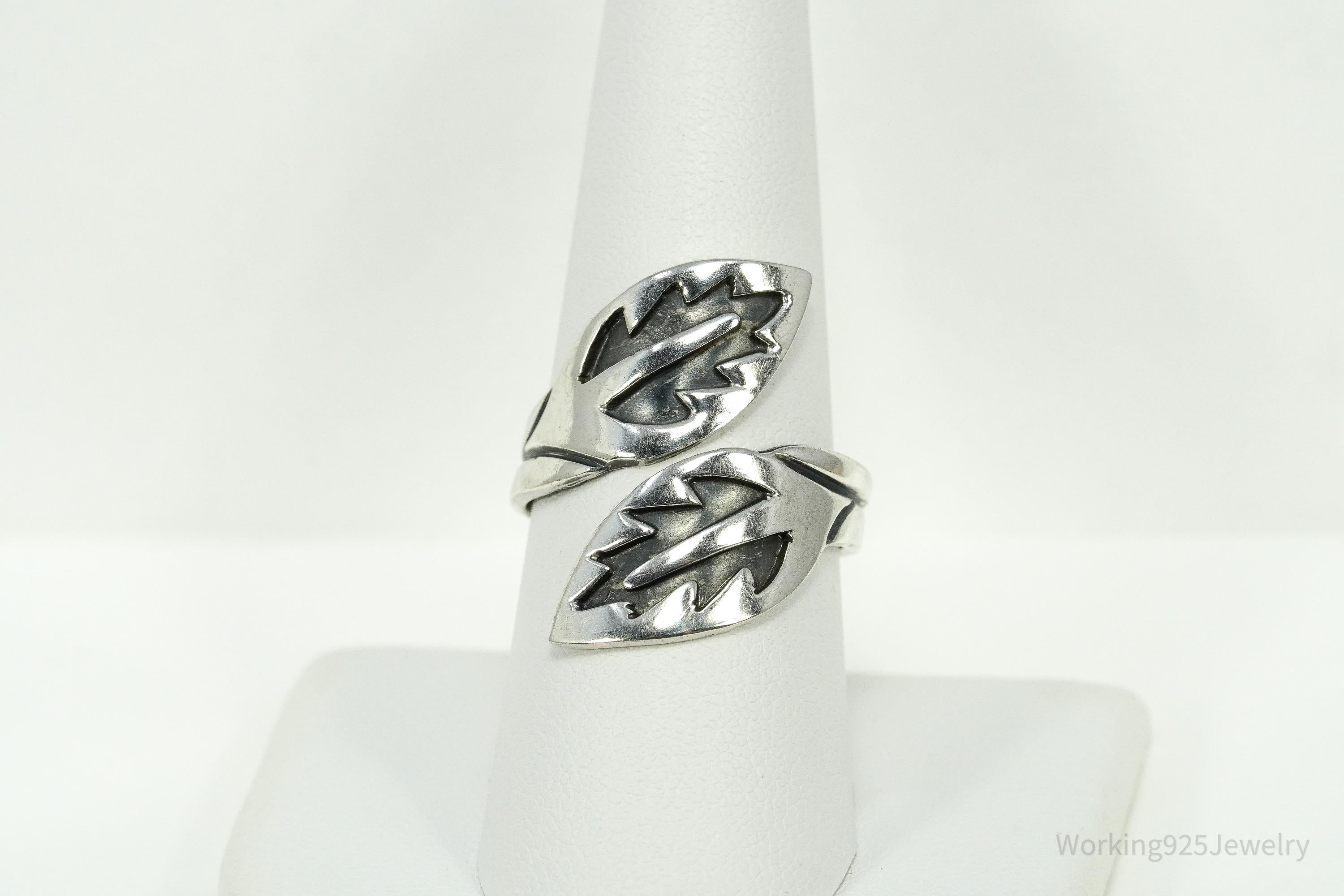 RARE Vintage Mexico Modernist Los Ballesteros Sterling Silver Wrap Ring - Size 9.25
