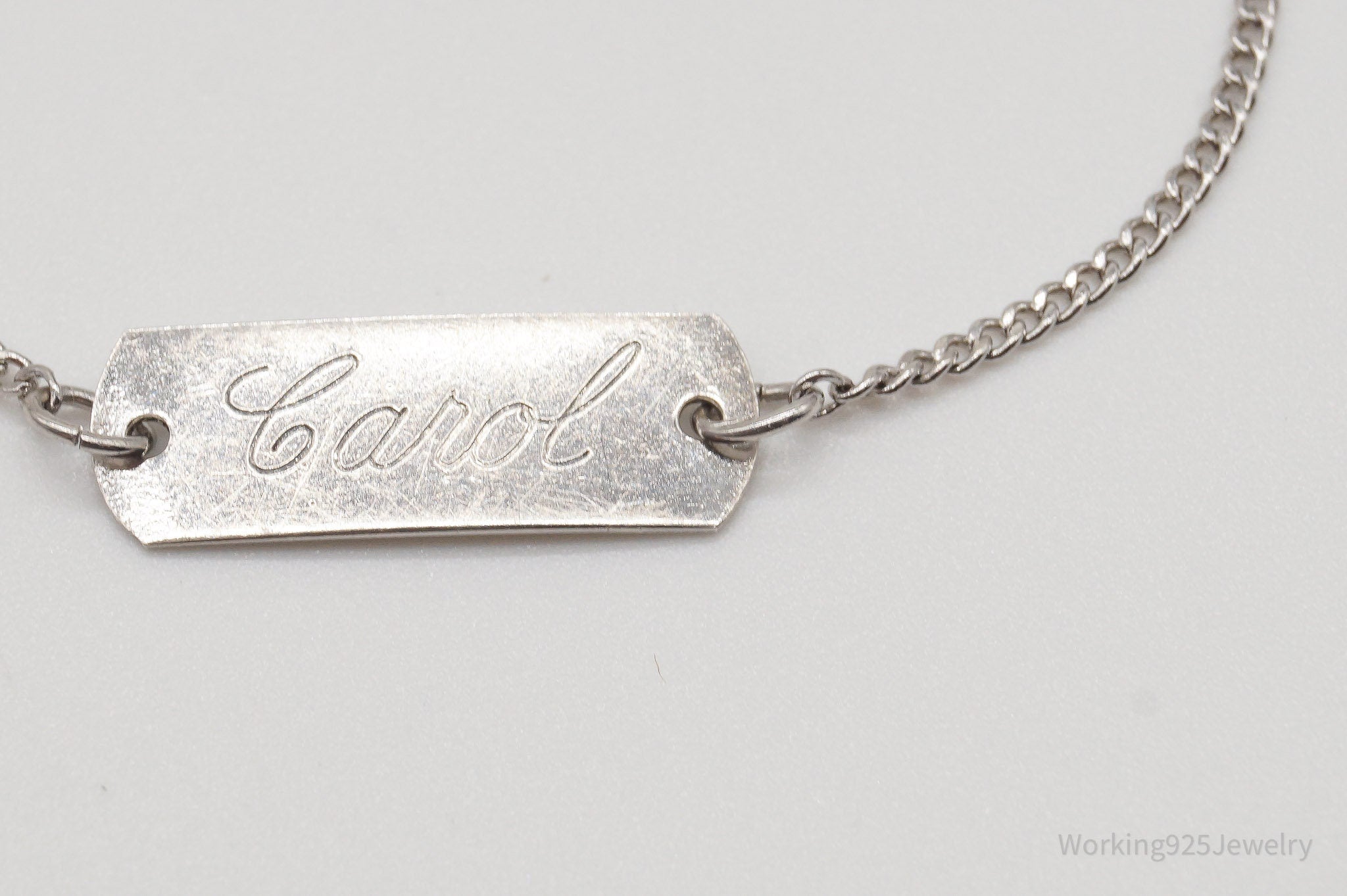 Antique "Carol" Engraved Name ID Bar Sterling Silver Bracelet