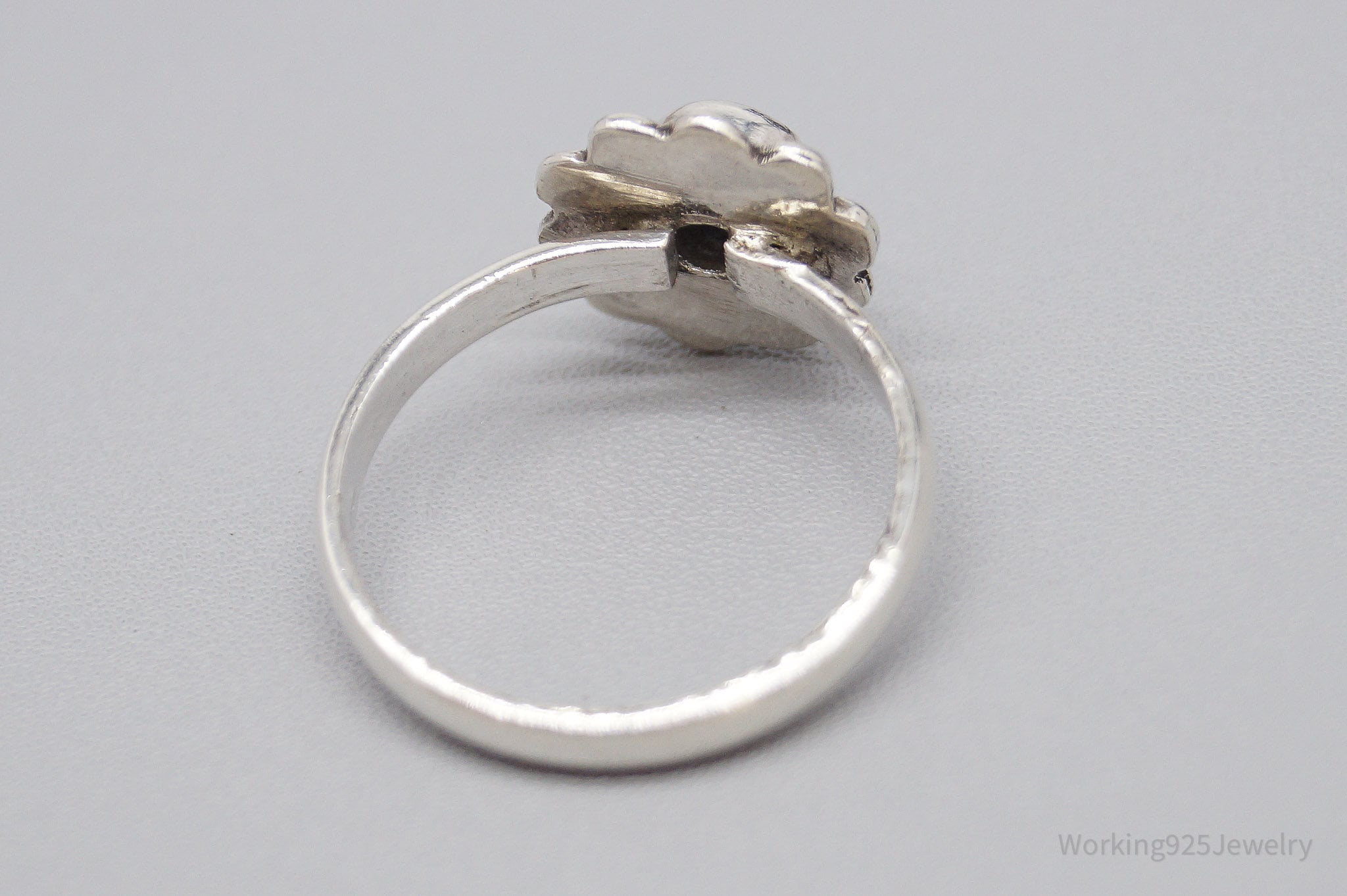 Vintage White Topaz Sterling Silver Flower Ring - Size 6.75