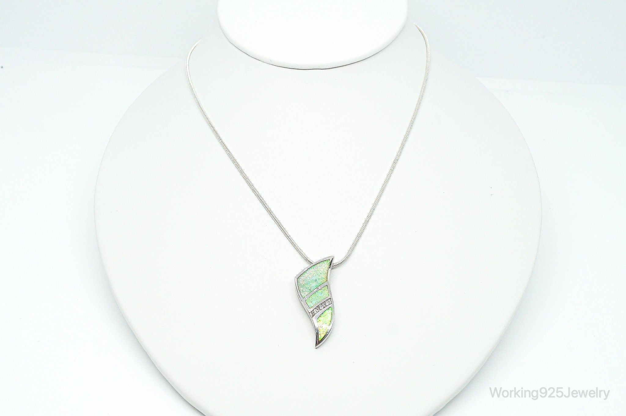 Vintage Opal Cubic Zirconia Sterling Silver Necklace