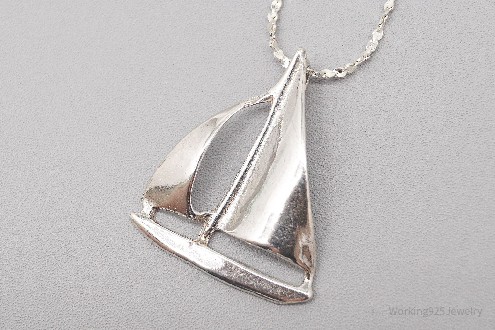 Vintage Sail Boat Sterling Silver Necklace - 16"