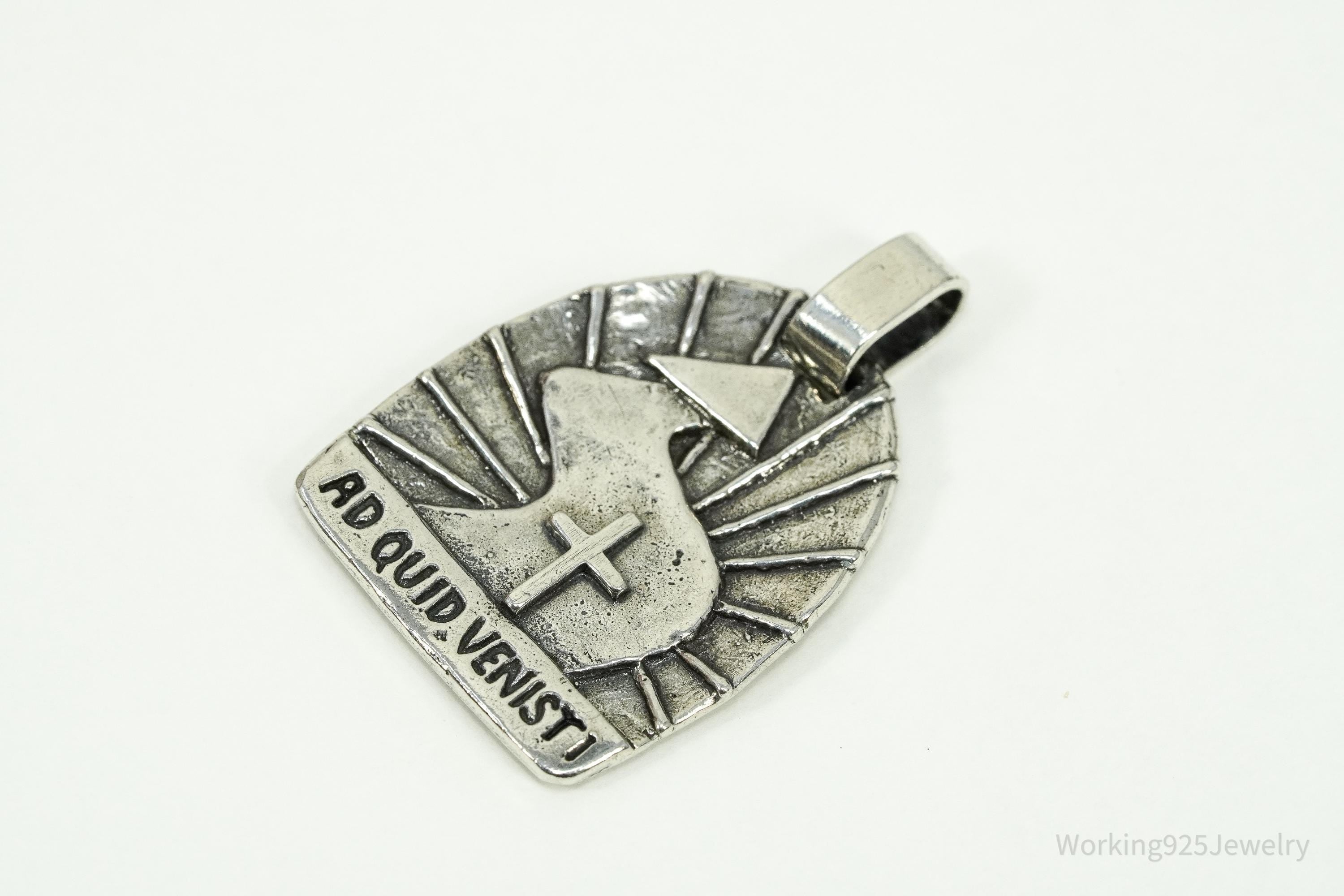 Vintage Acts 8 Sterling Silver Necklace Pendant 1 3/8"