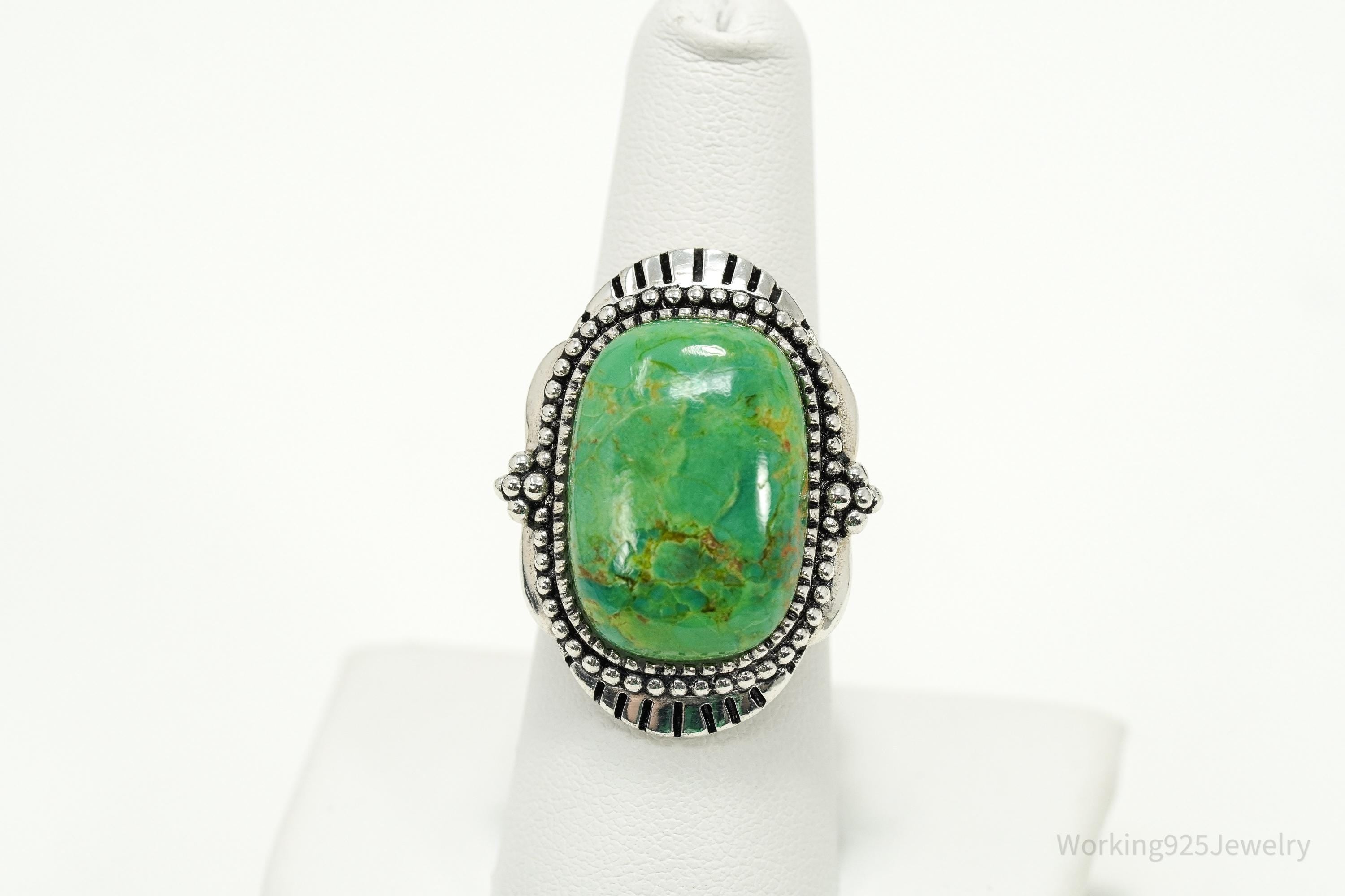 Vintage BBJ Sterling Silver Ring • Large Oval Turquoise Cabochon Size 7