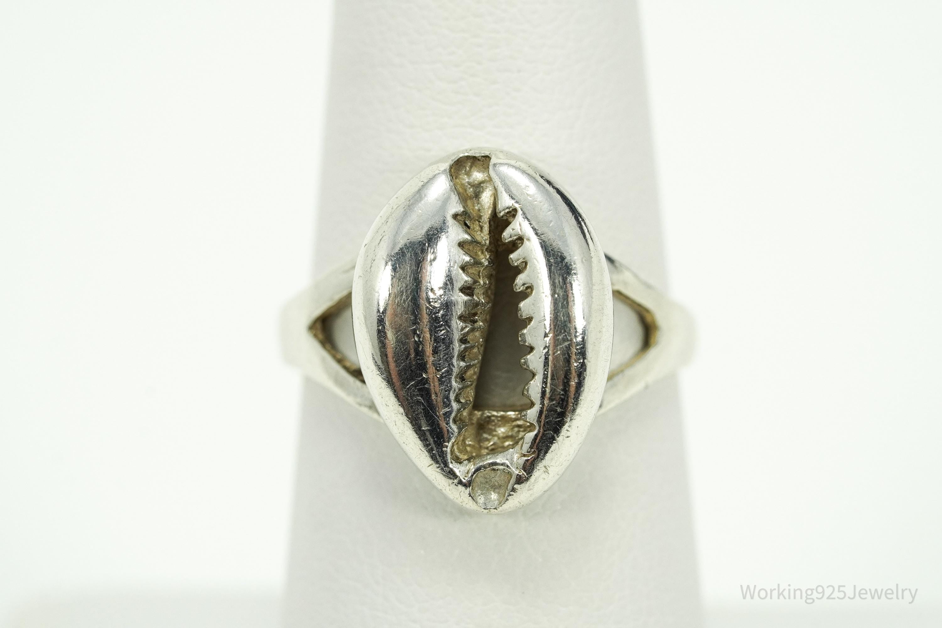 Vintage Cowrie Shell Sterling Silver Ring - Size 7.5