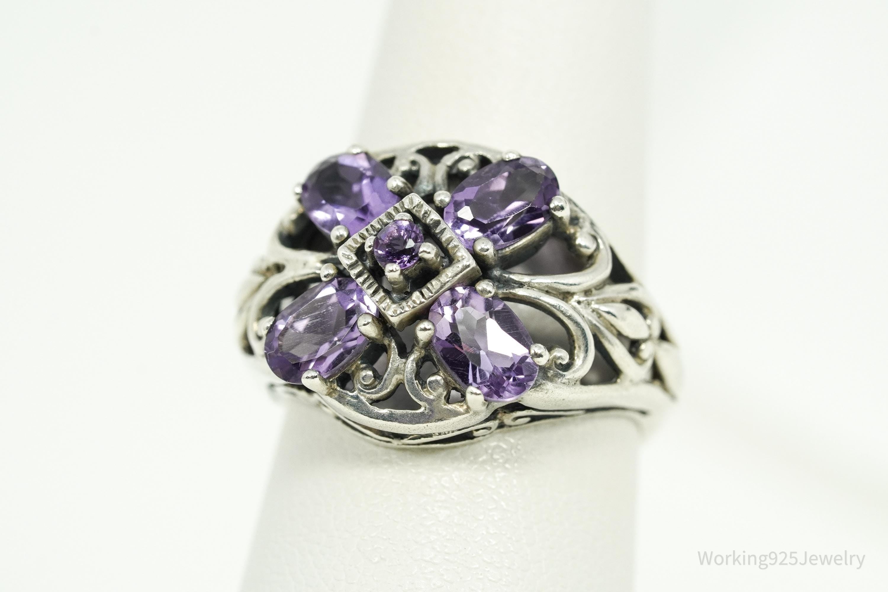 Vintage Amethyst Sterling Silver Ring - Size 7