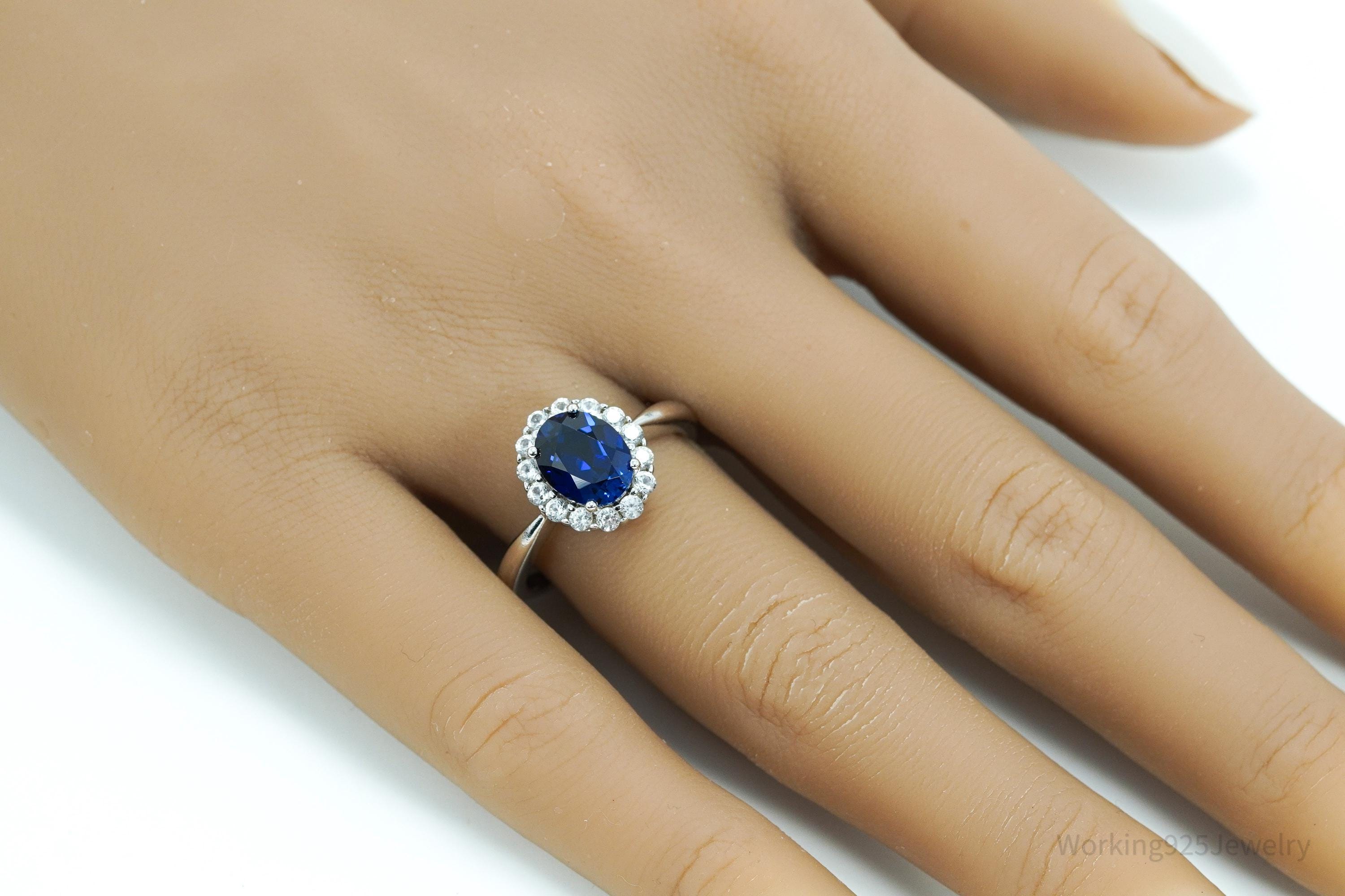 Vintage SAI Blue & White Sapphire Sterling Silver Ring - Size 8.25