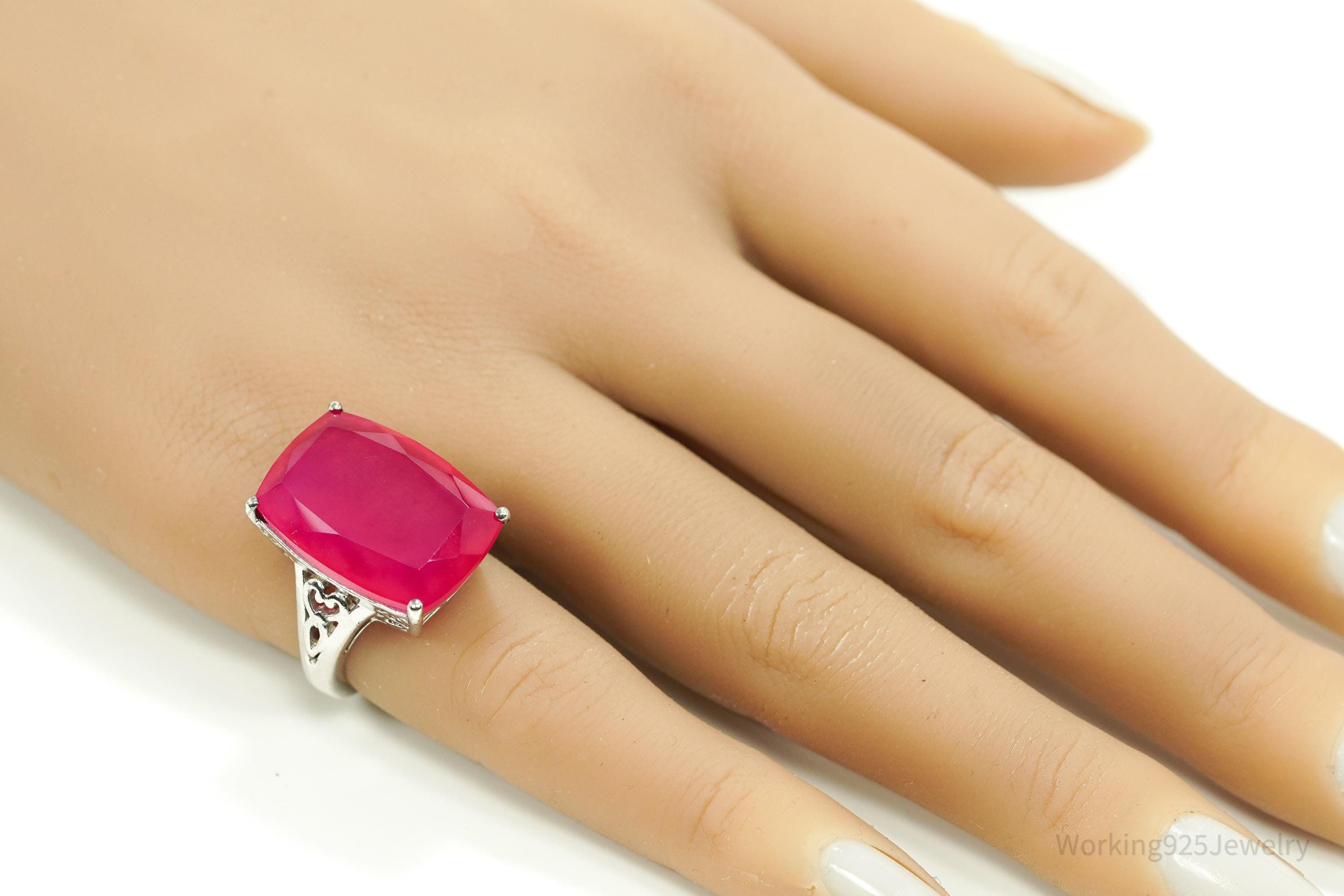 GIE Large Pink Onyx Sterling Silver Ring - Size 5