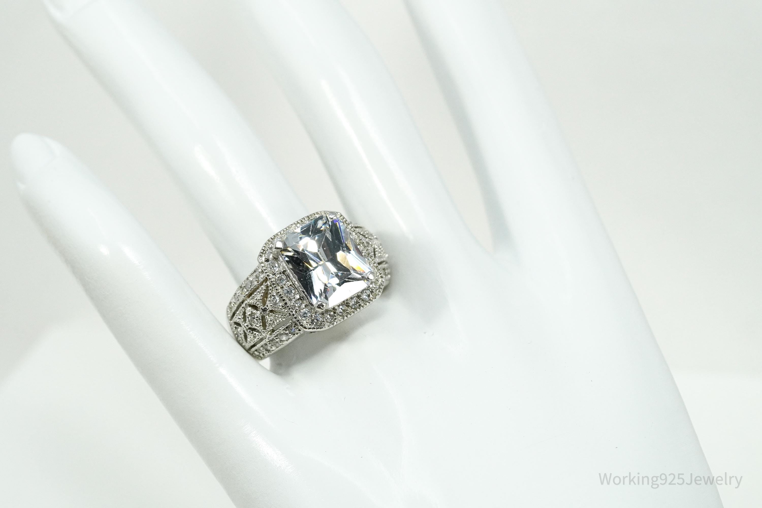 Vintage Large Cubic Zirconia Sterling Silver Ring Size 9