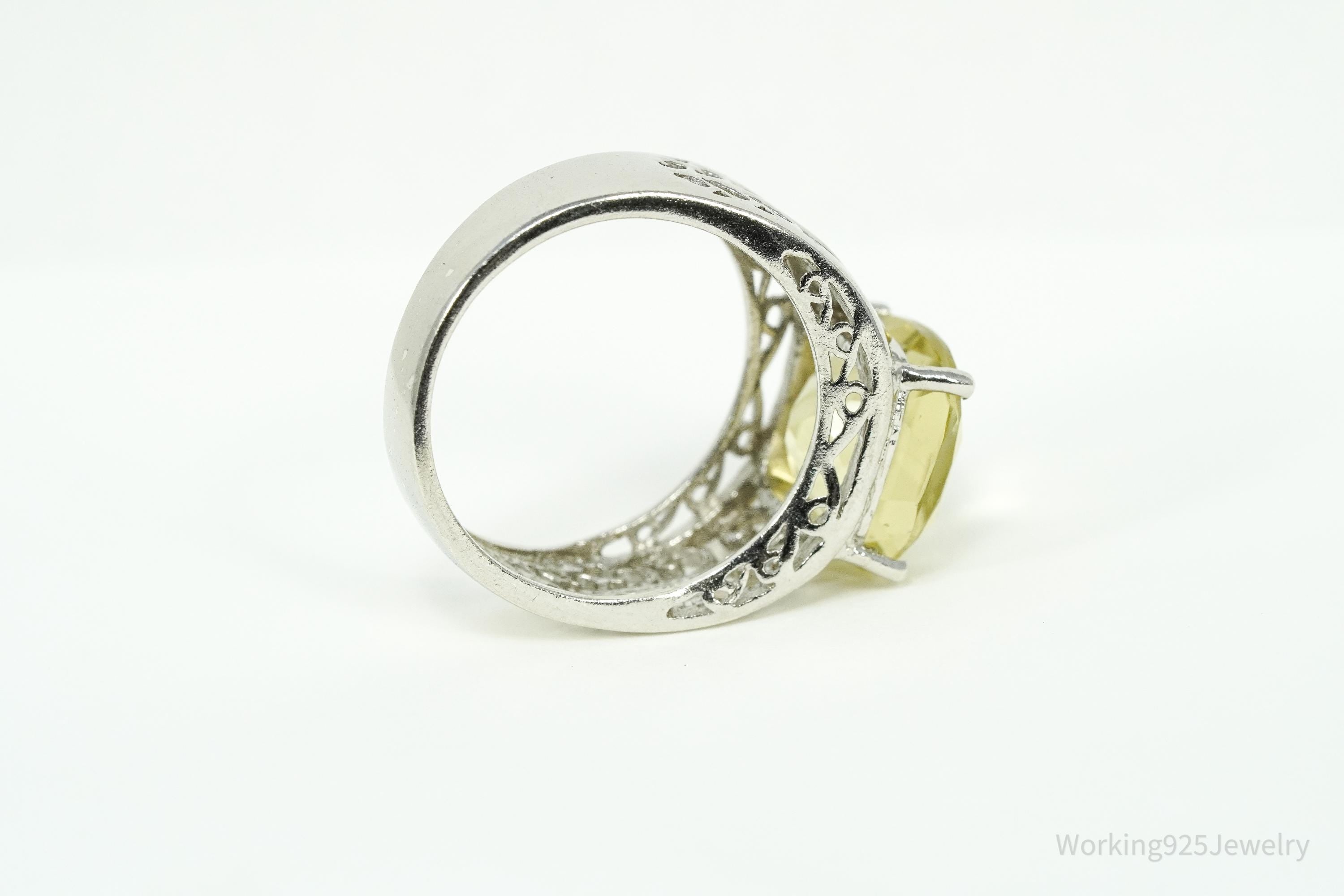 Vintage Large Lemon Citrine Sterling Silver Ring - Size 9