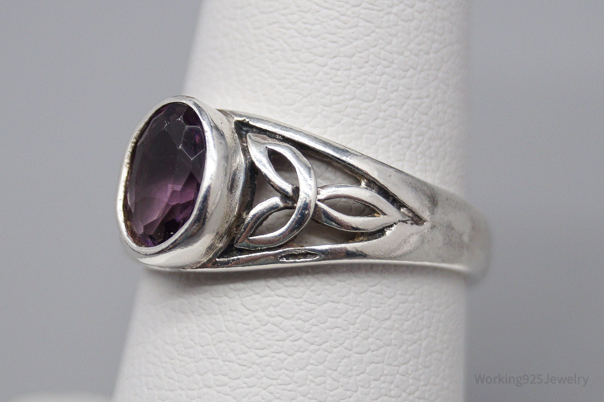 Vintage Amethyst Trinity Celtic Knot Sterling Silver Ring - Size 7