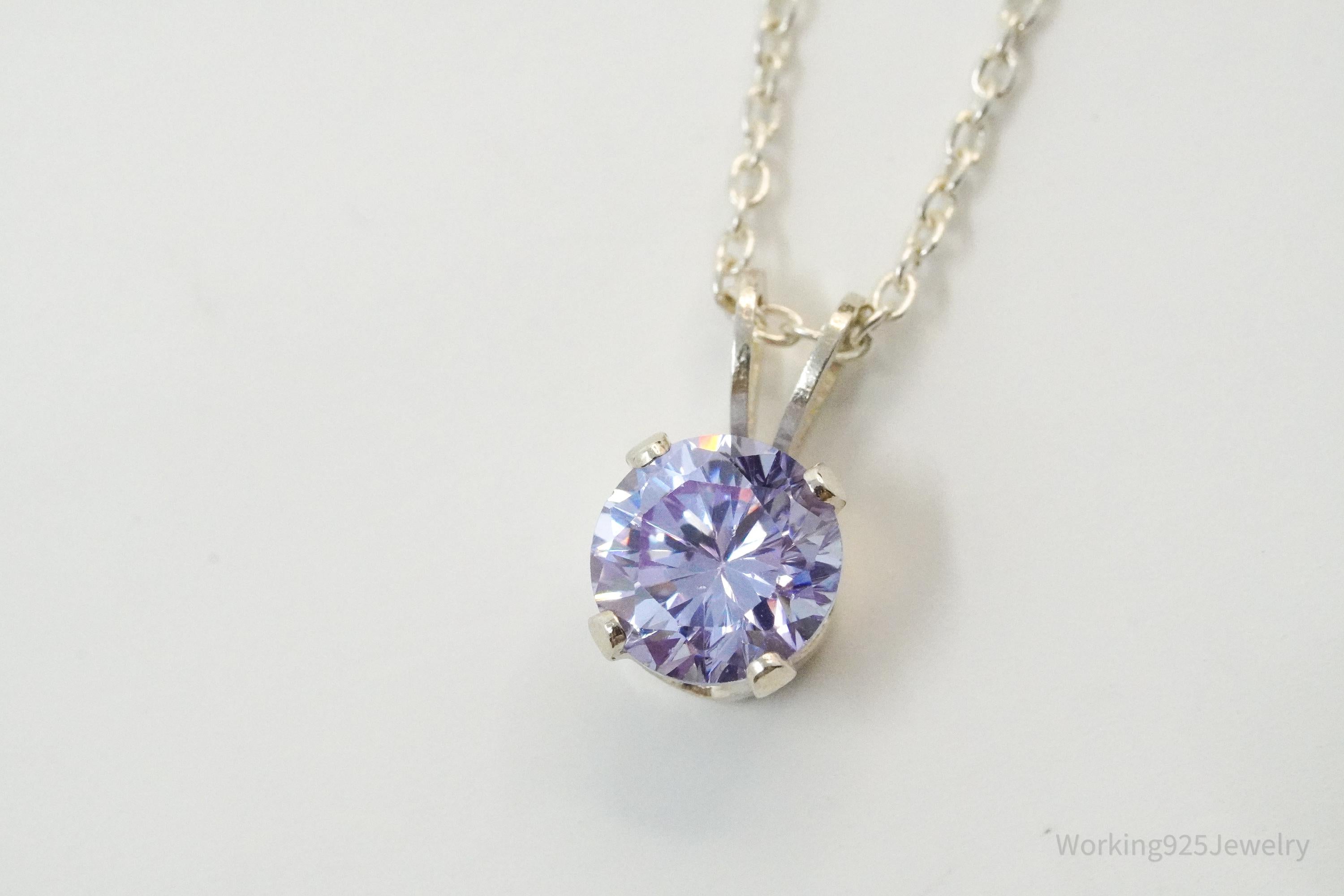 Vintage Violet Cubic Zirconia Sterling Silver Necklace - 18"