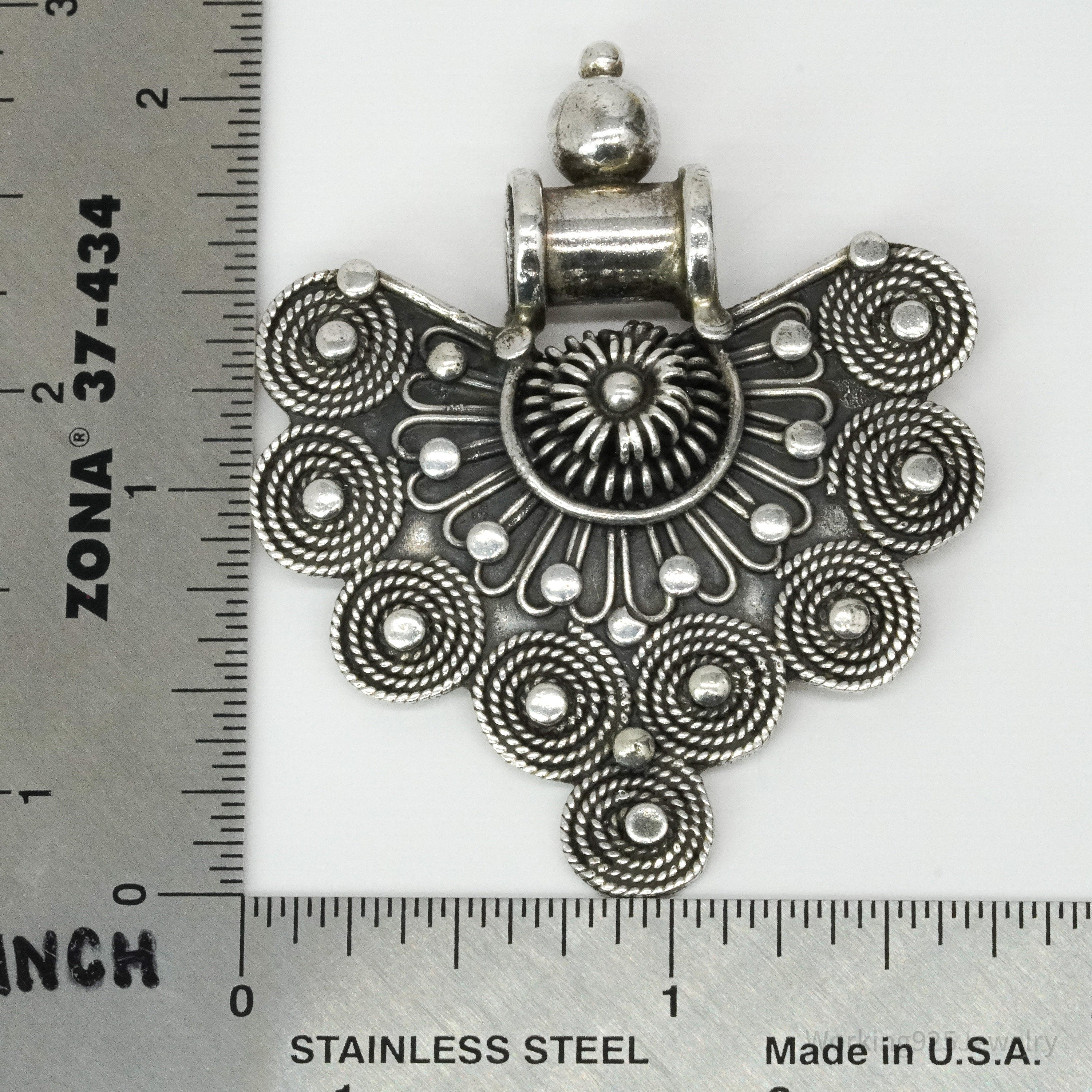 Vintage Large Filigree Ornate Sterling Silver Pendant