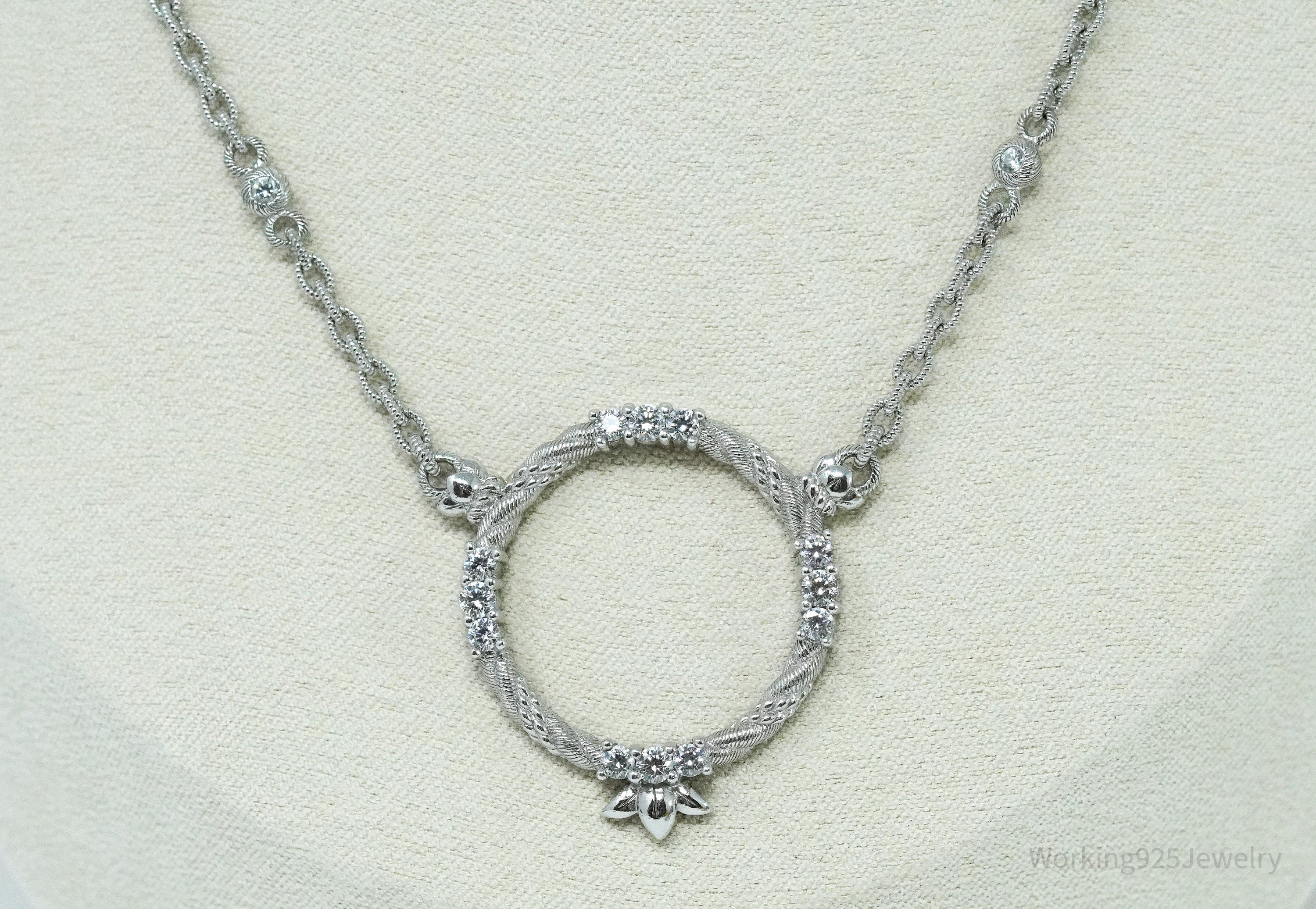 Vintage Designer Judith Ripka Diamonique Cubic Zirconia Sterling Silver Necklace 16"