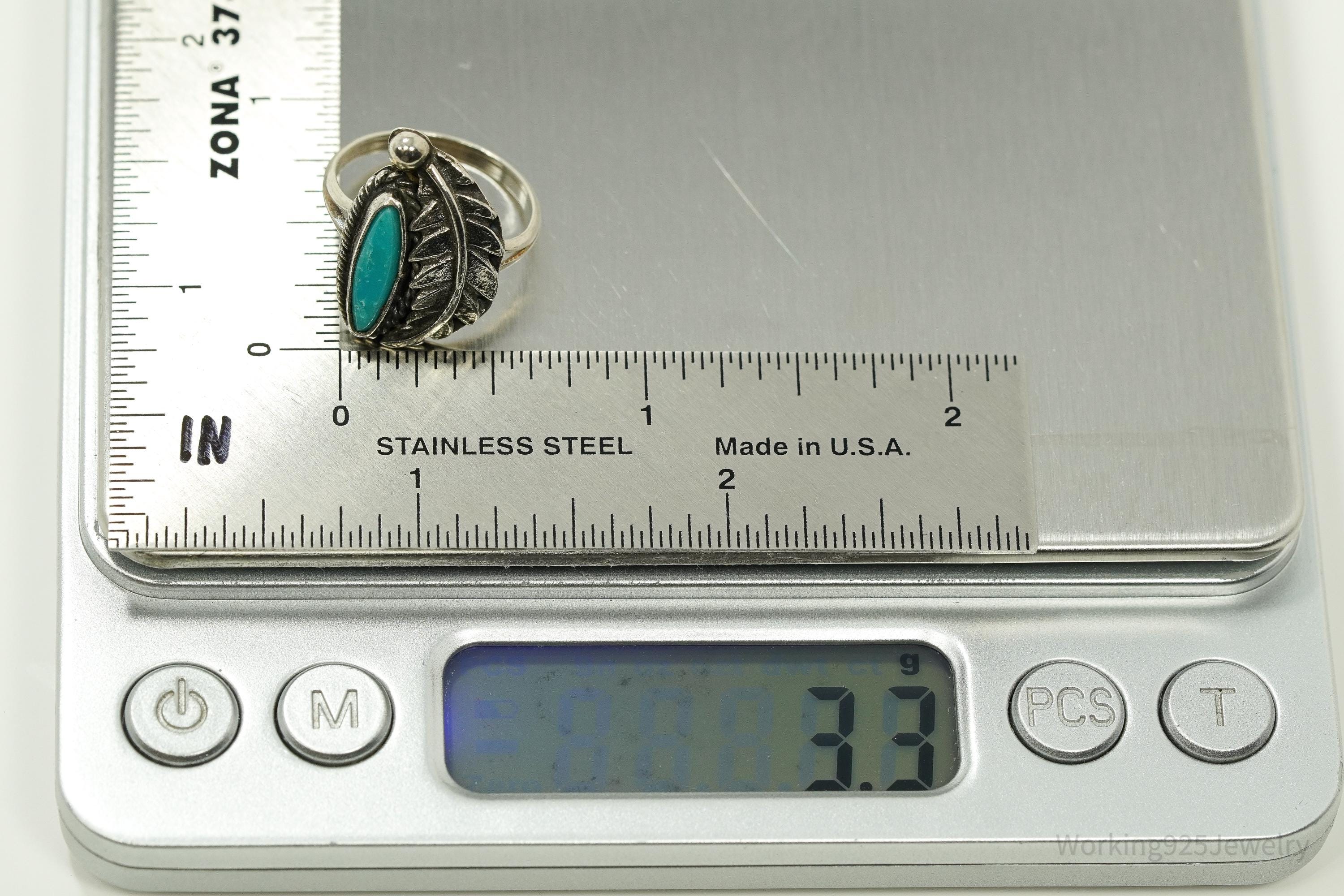 Vintage Native American Turquoise Unsigned Silver Ring - Size 6