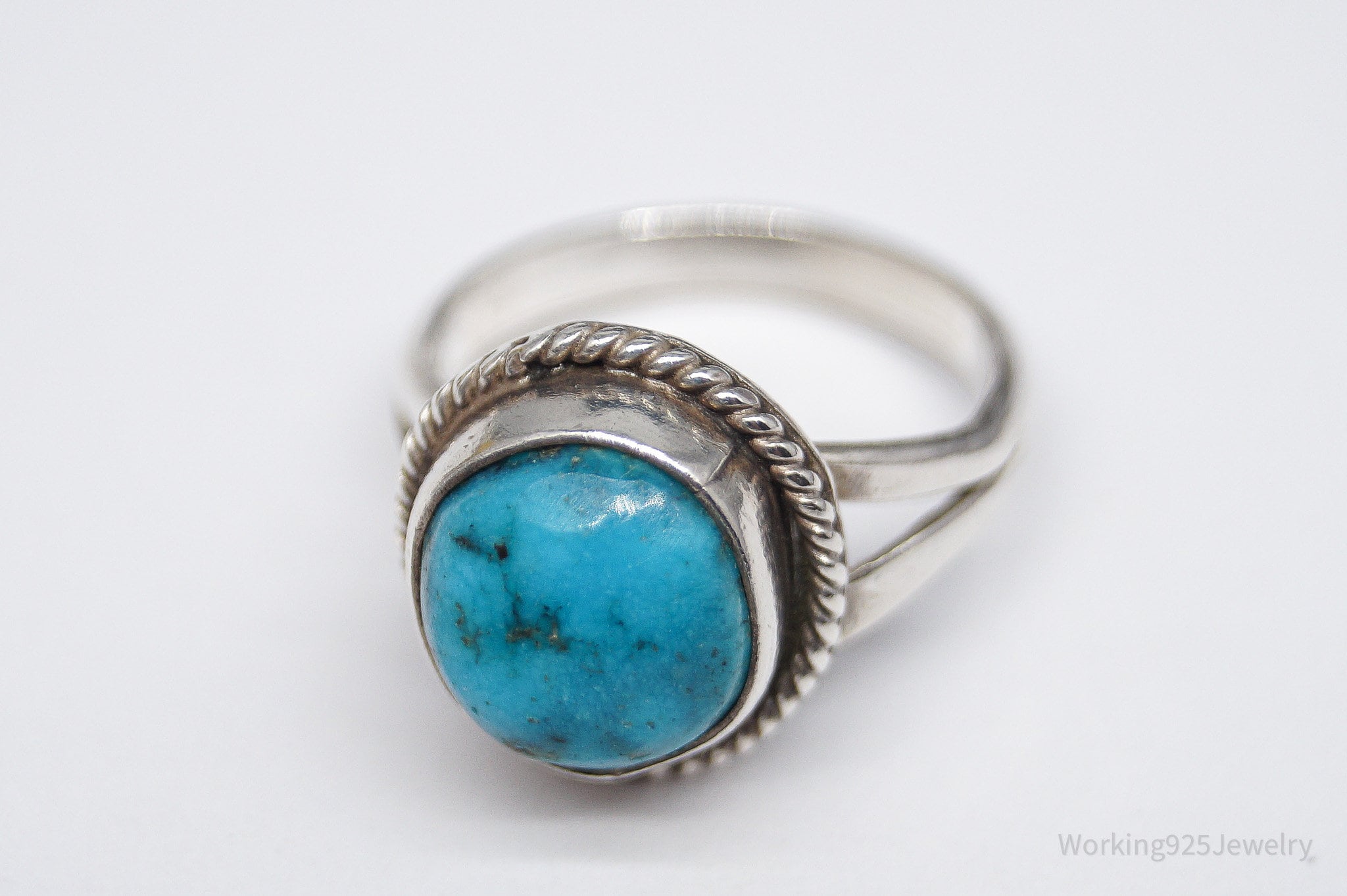 Vintage Native American Turquoise Unsigned Silver Ring - Size 2.75