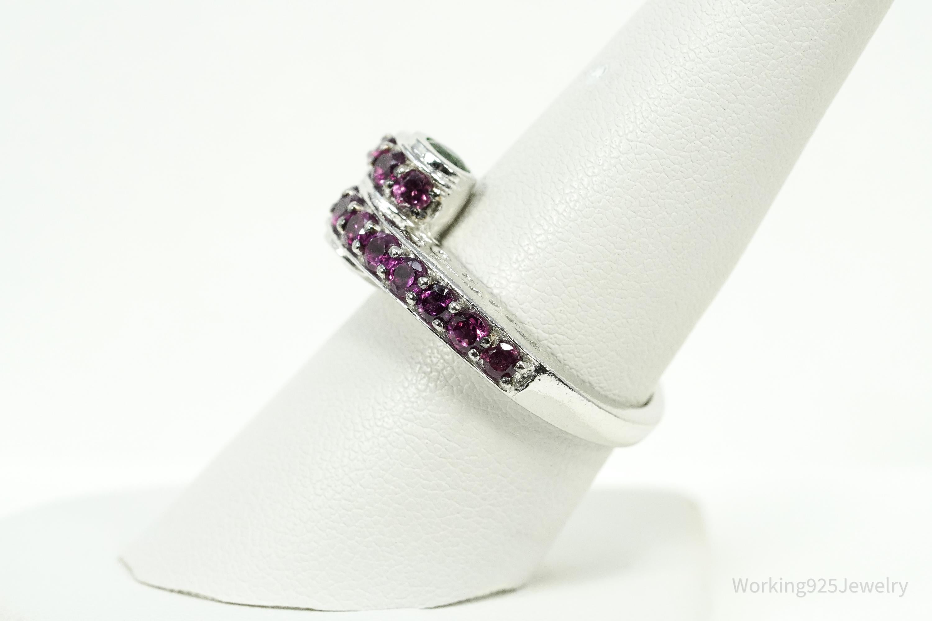 Rhodolite Garnet & Green Chrome Diopside Sterling Silver Ring - Size 8