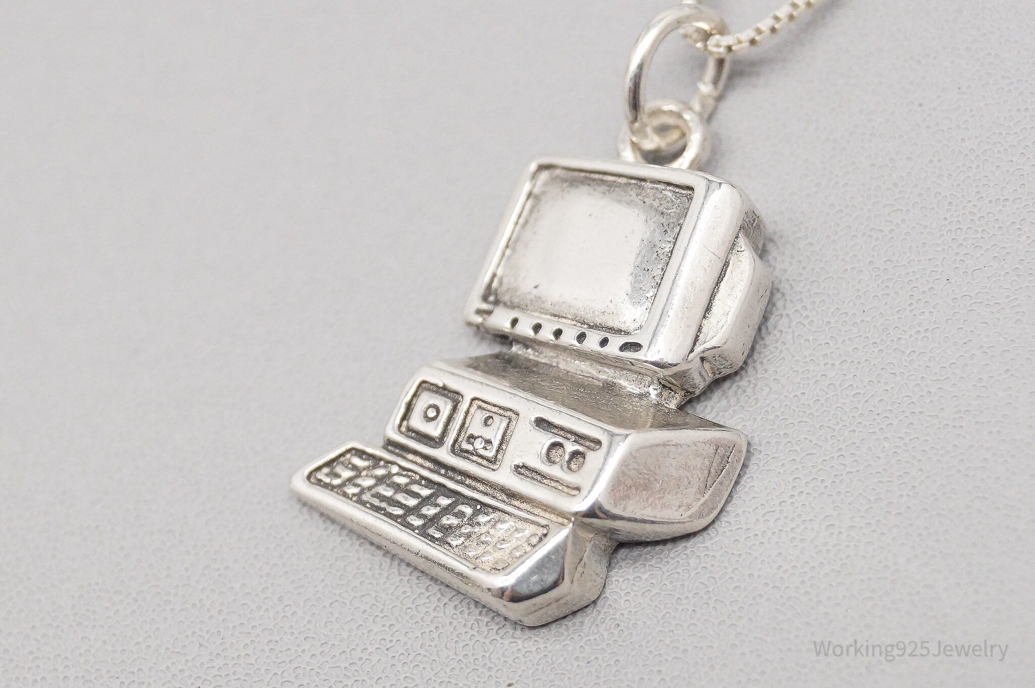 Vintage Desktop Computer Sterling Silver Necklace - 19"