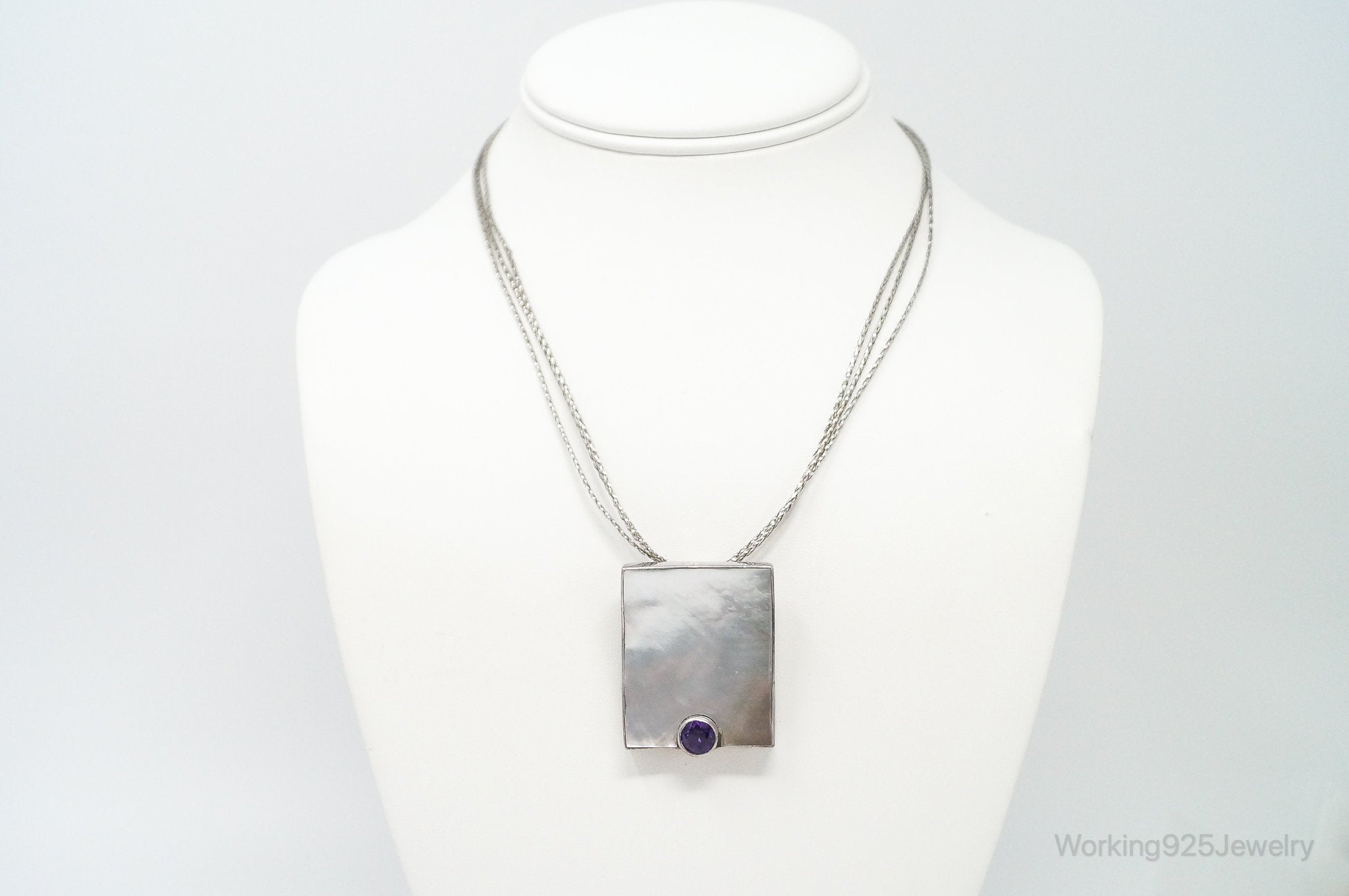 925 selling Sterling Silver Mother of Pearl Amethyst Necklace