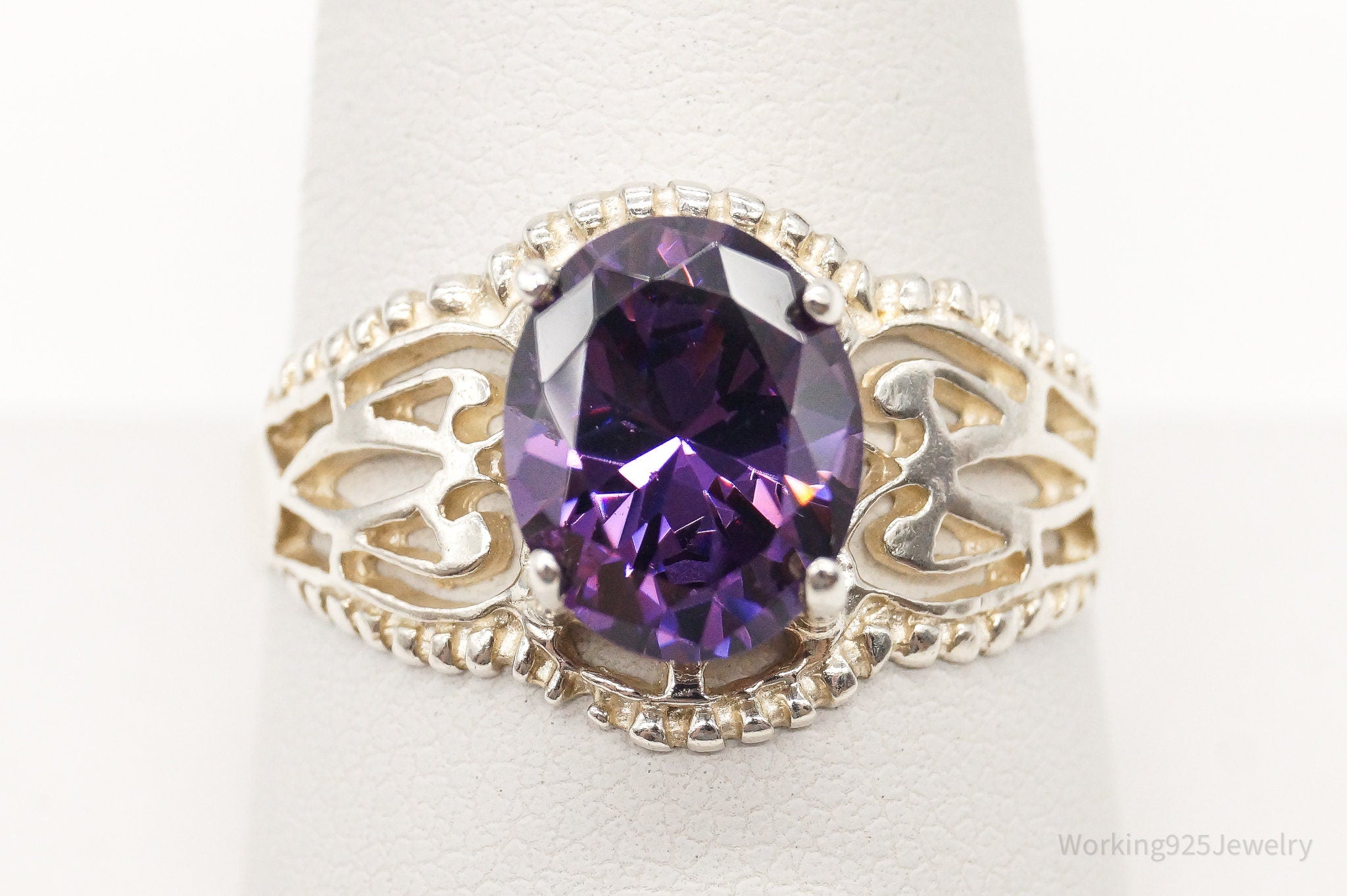 Vintage Purple Cubic Zirconia Sterling Silver Ring - Size 10.25