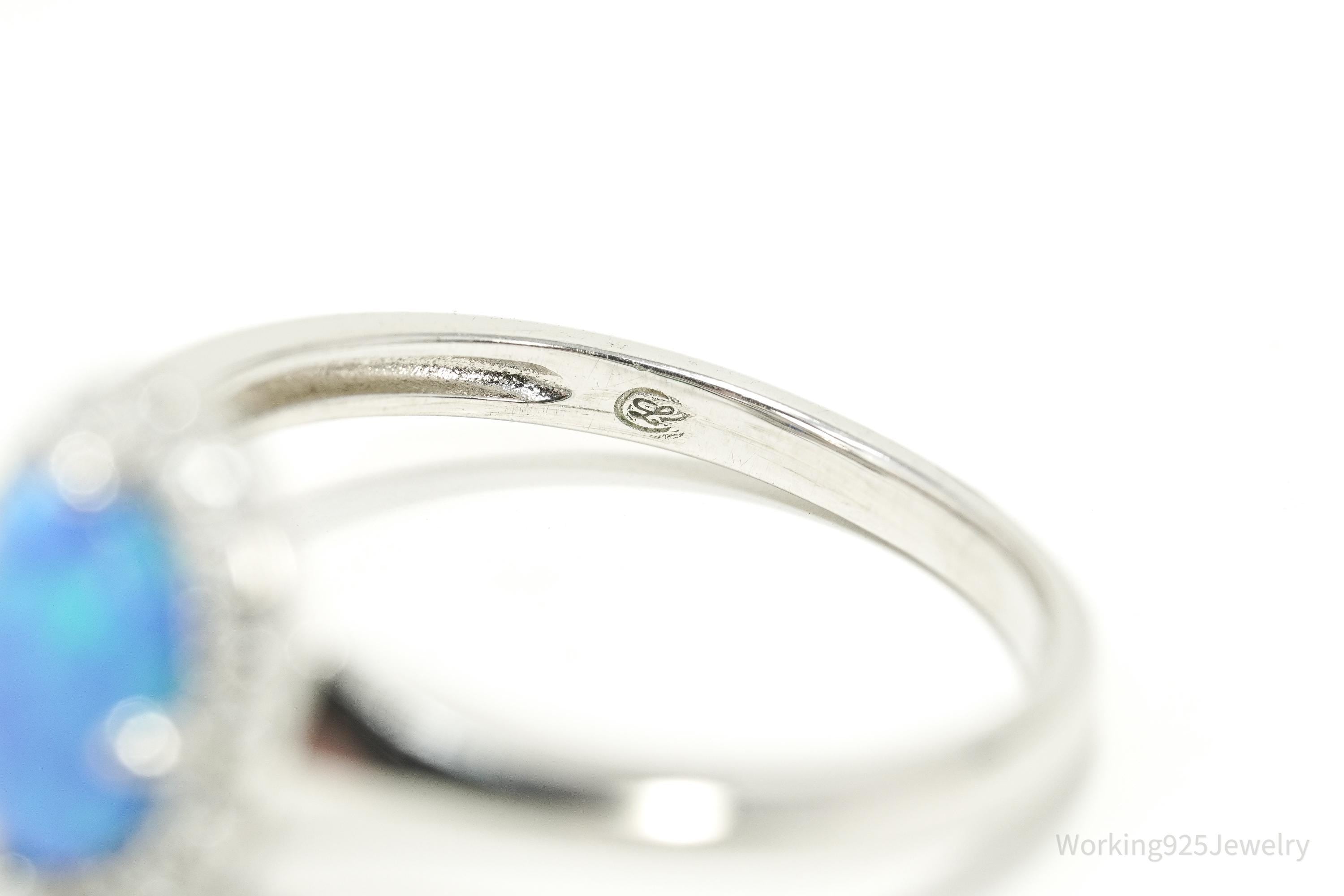 Vintage Opal & Cubic Zirconia Sterling Silver Ring - Size 7