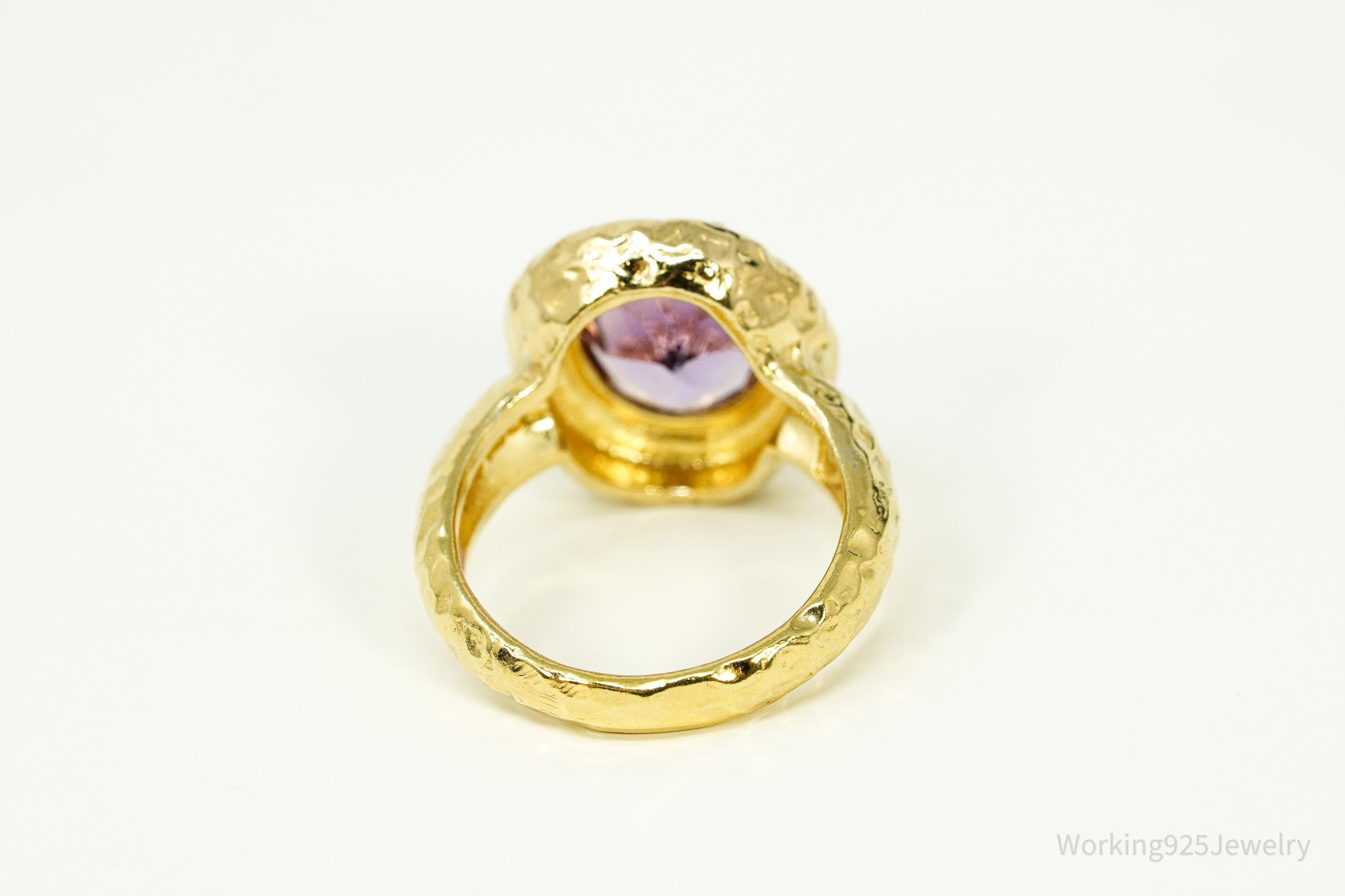 Vintage Italian Designer Amethyst Gold Vermeil Sterling Silver Ring - Size 8