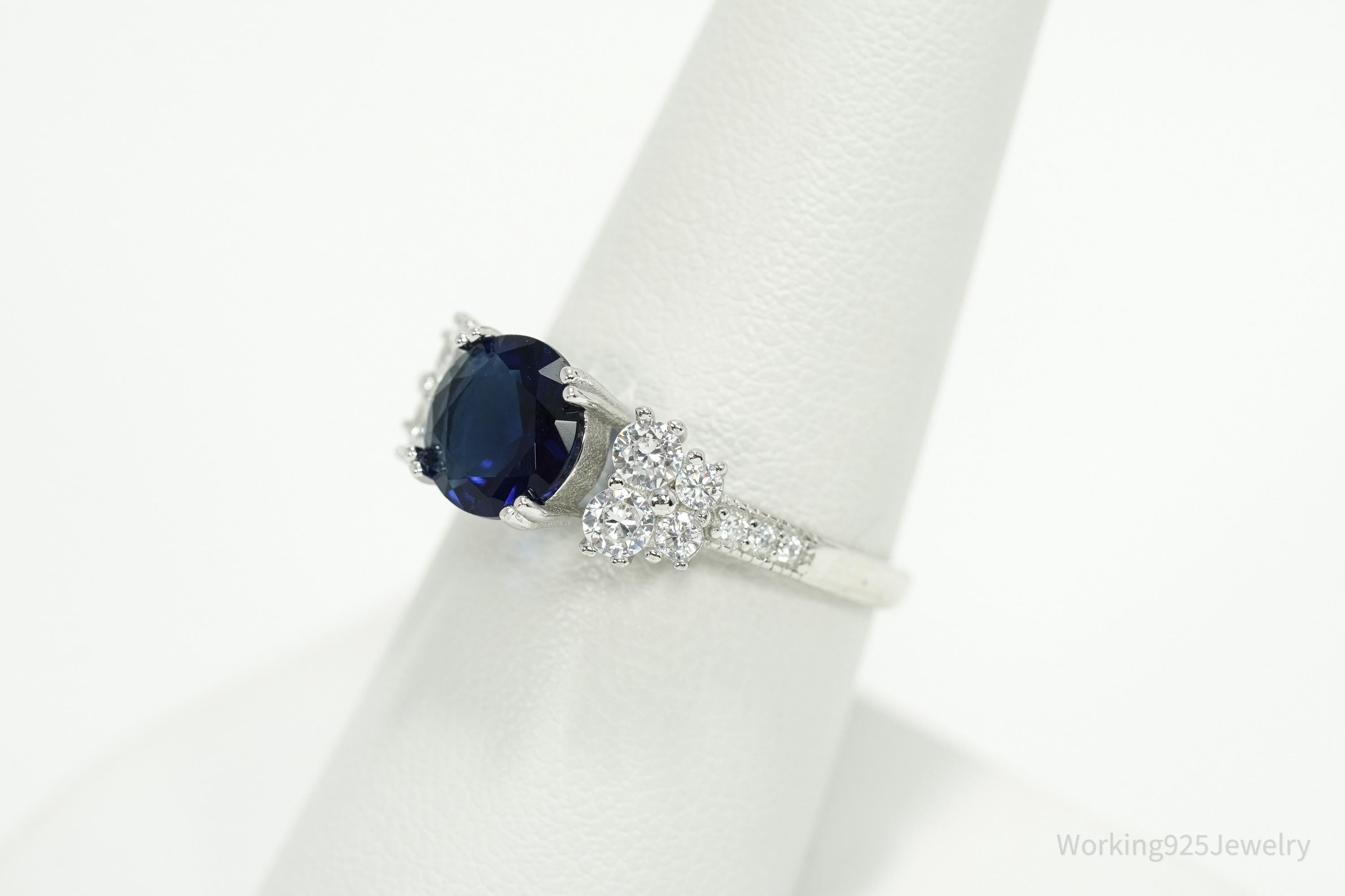 FZN Lab Sapphire Cubic Zirconia Sterling Silver Ring - Size 8
