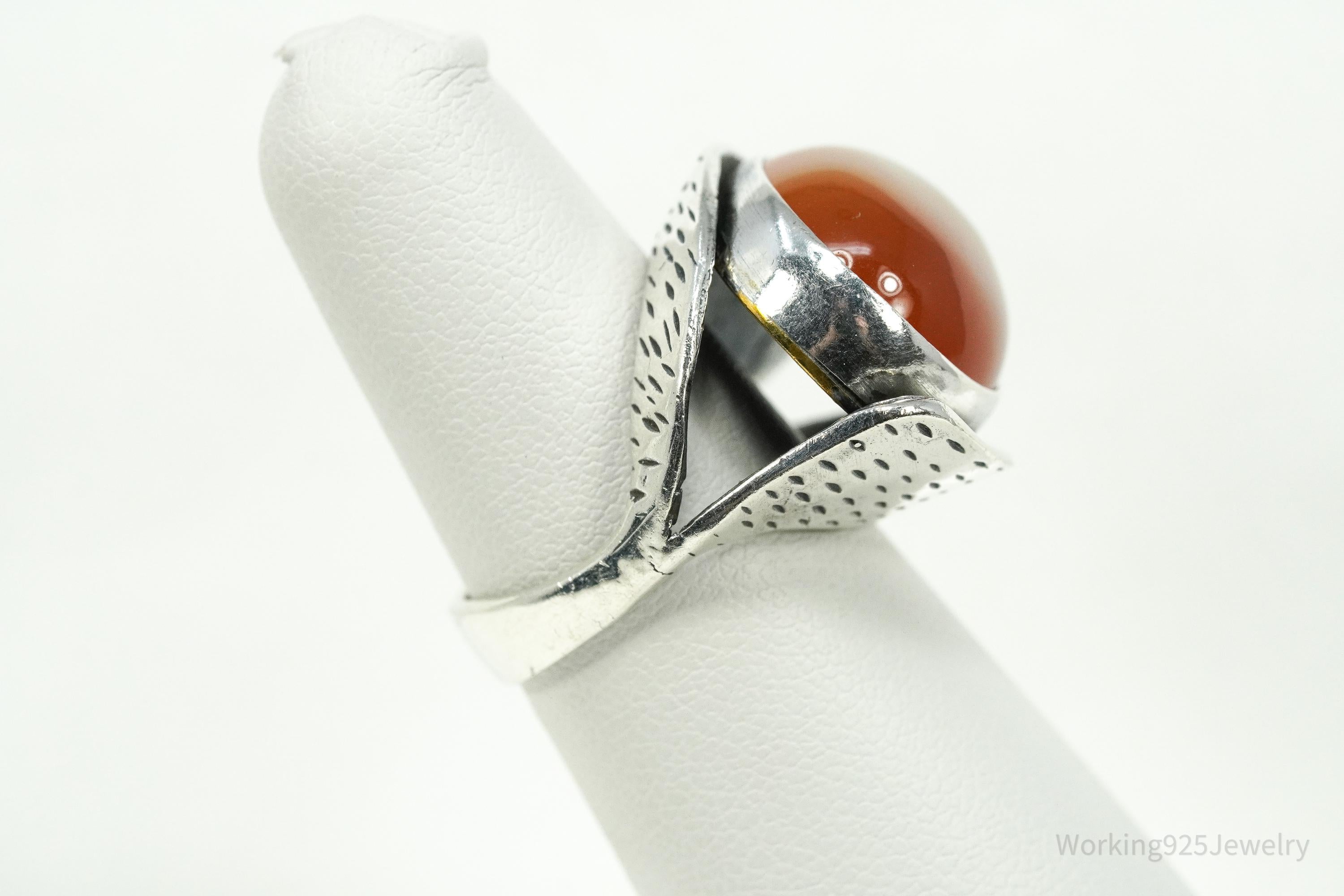 Vintage Large Carnelian Modernist Style Sterling Silver Ring - Size 6.25