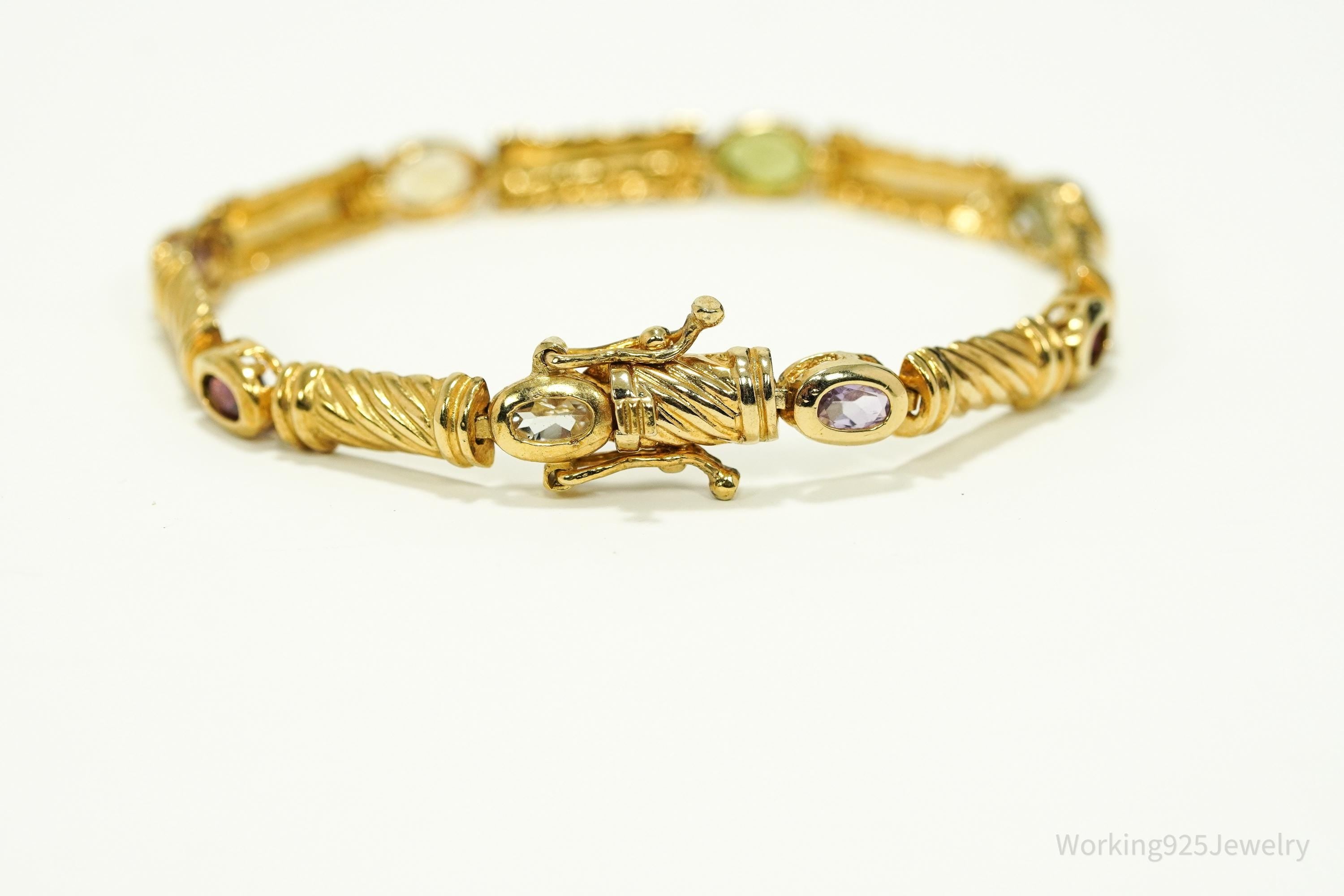 Vintage FAS Multi Gemstone Gold Over Sterling Silver Bracelet