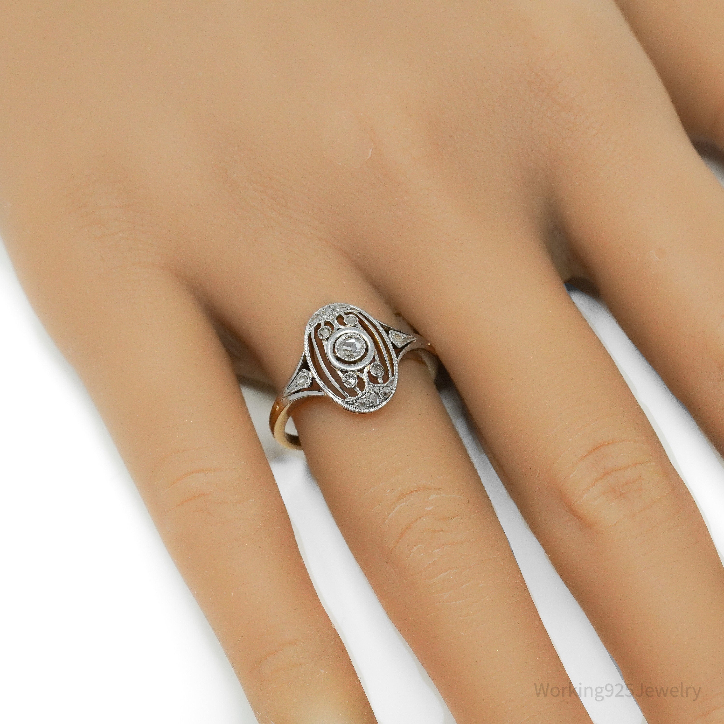 Circa 1910s Platinum Topped 18K Yellow Gold & Diamonds Ring - Size 8