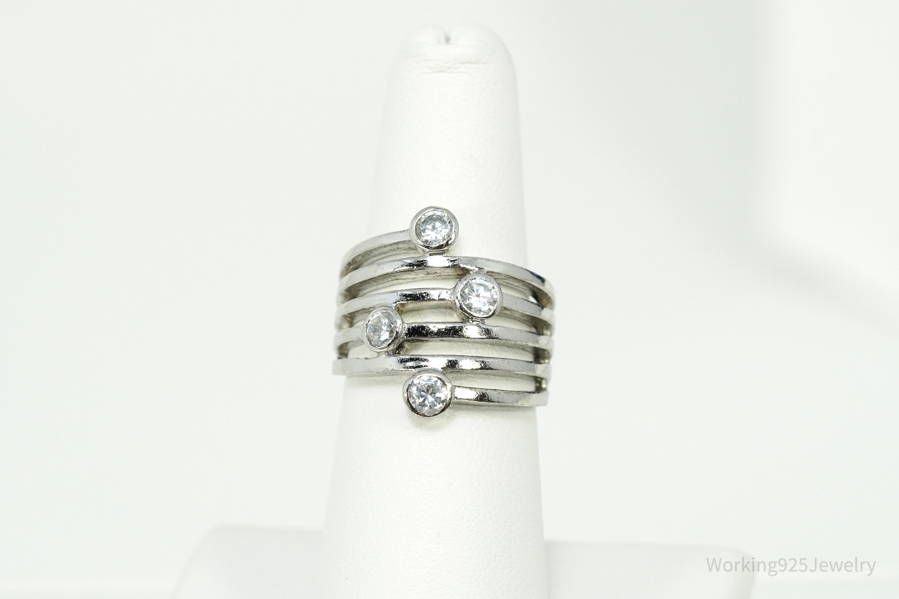 Vintage Cubic Zirconia Sterling Silver Band Ring - Size 6.75