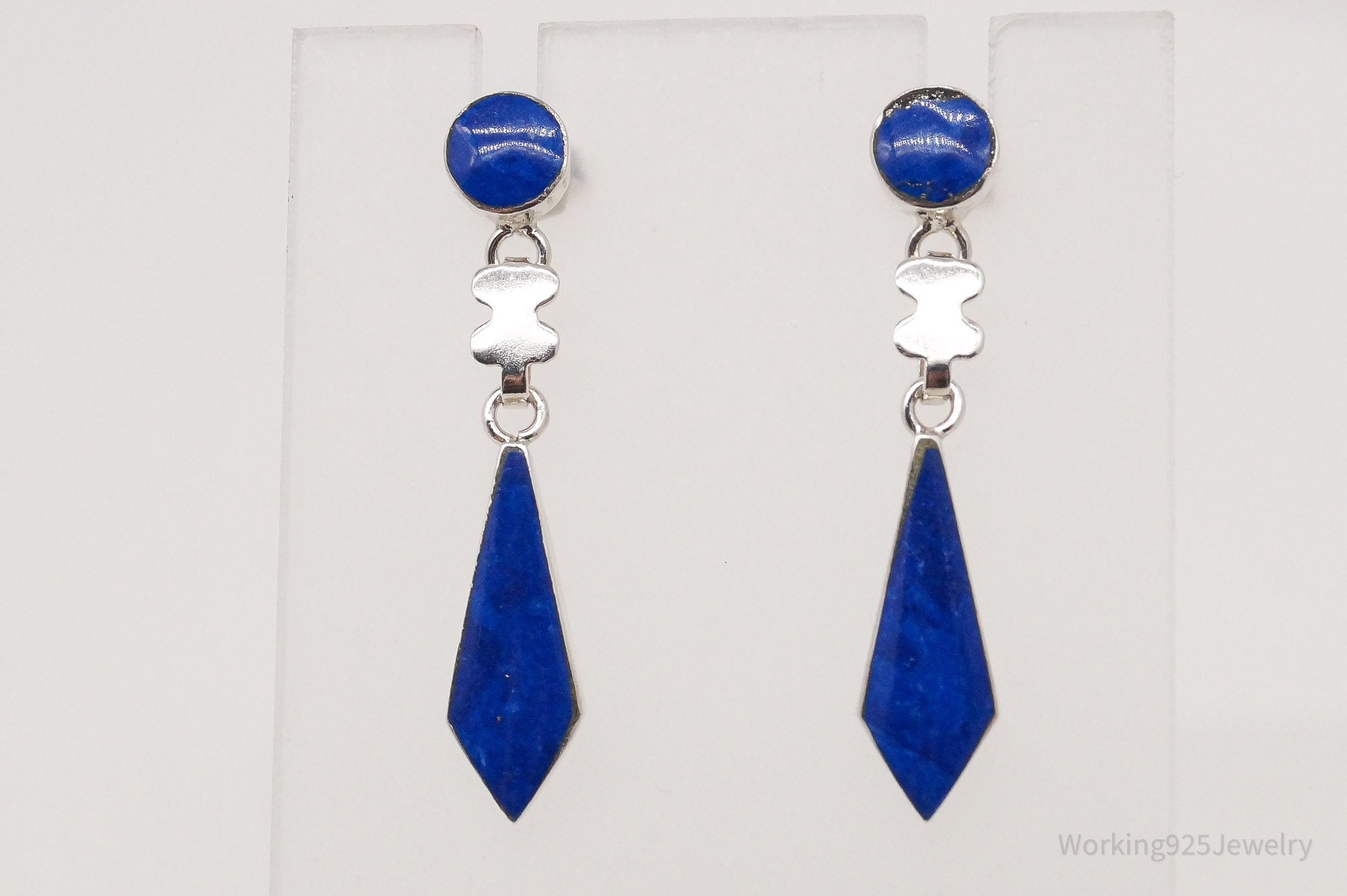 Vintage Lapis Lazuli Sterling Silver Drop Earrings