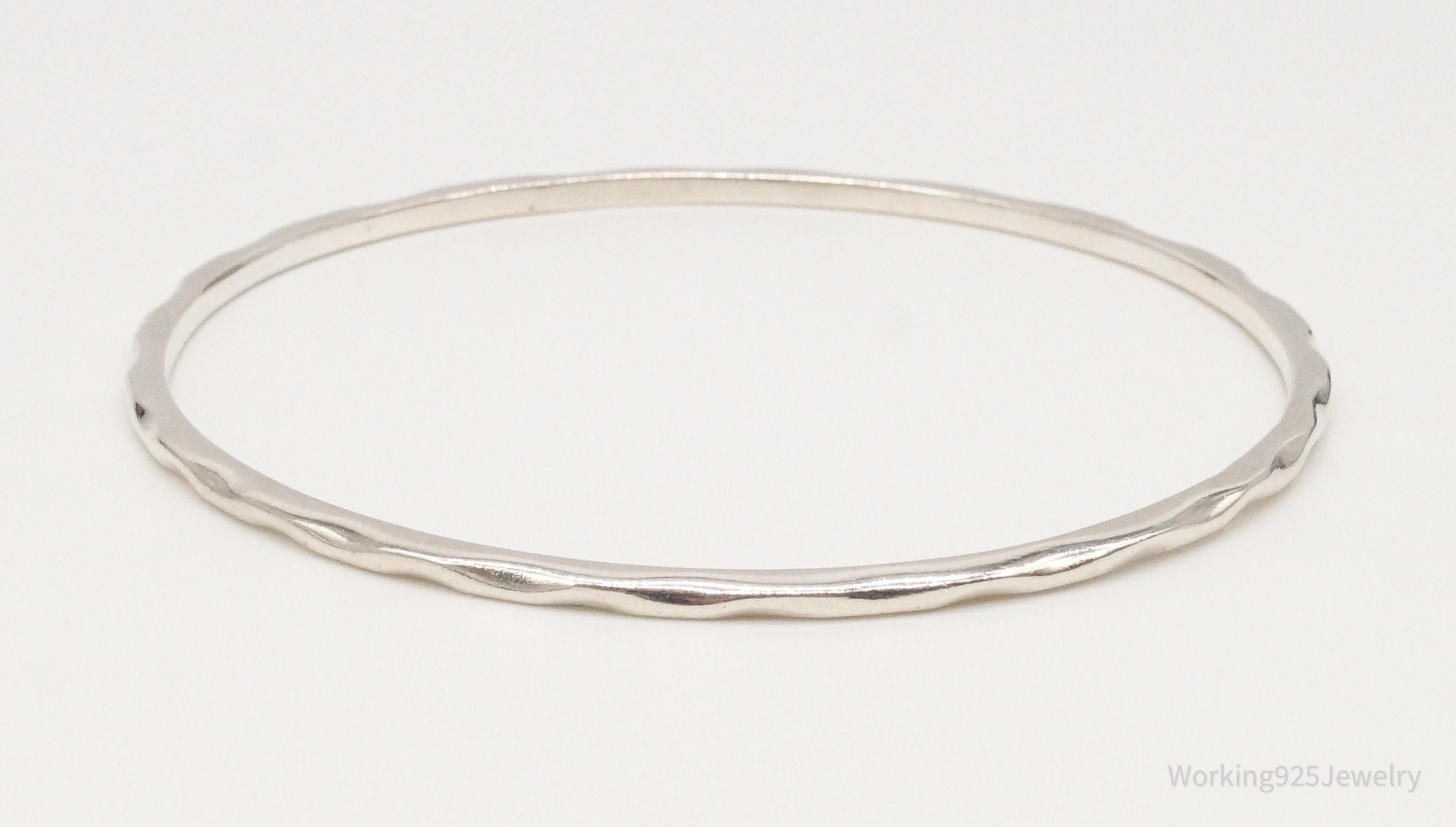 Vintage Mexico Notched Modernist Sterling Silver Bangle Bracelet