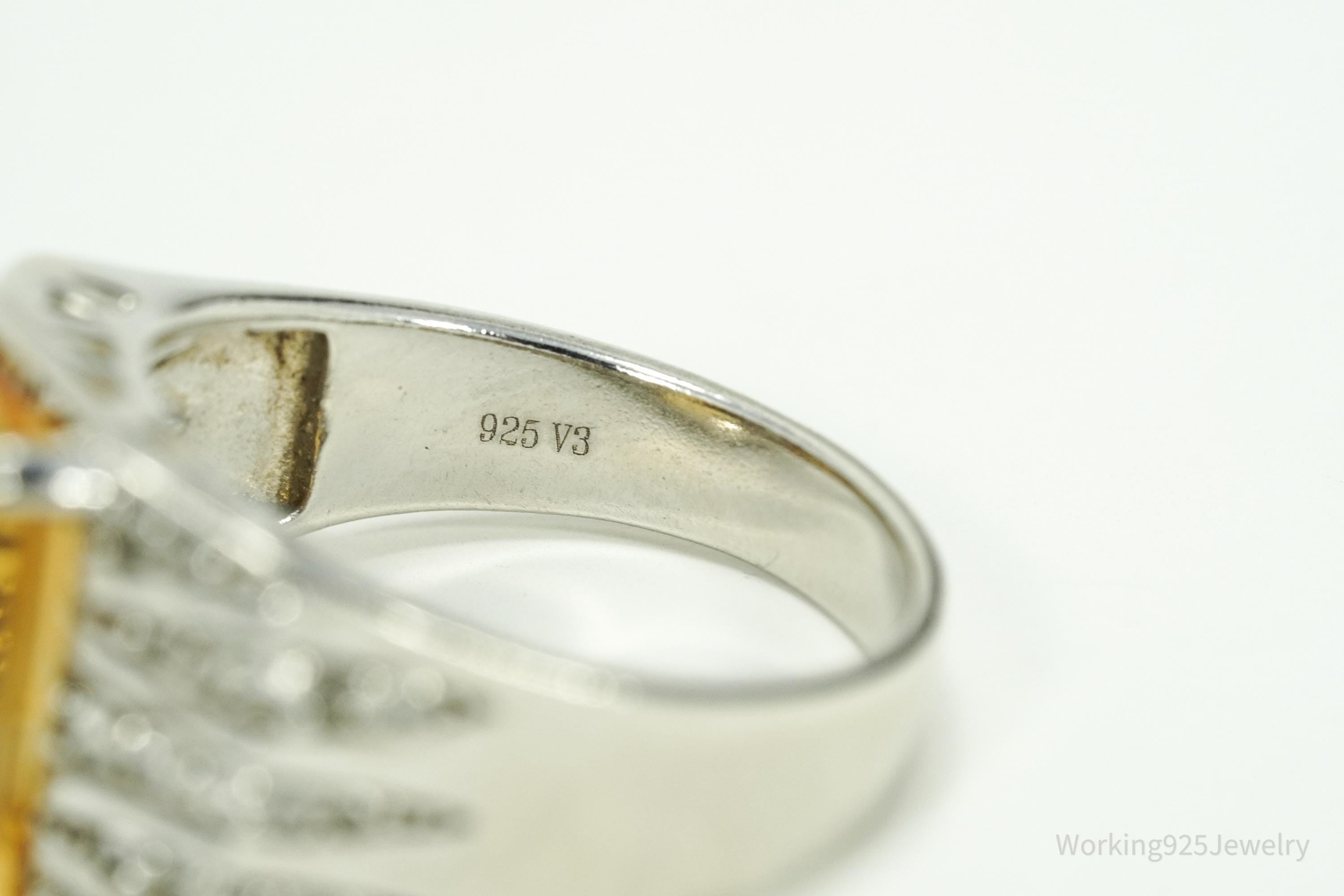 Vintage V3 Citrine & White Topaz Sterling Silver Ring - Size 9.25