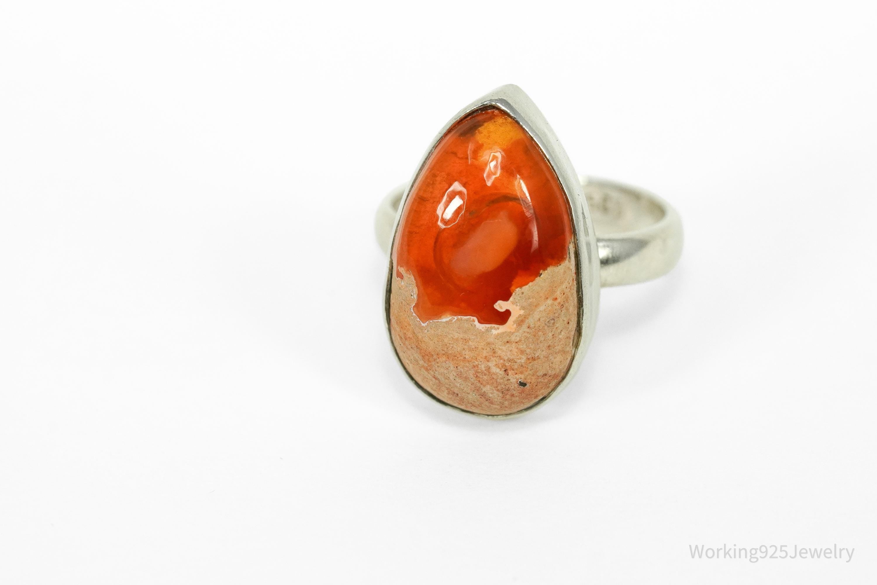 Vintage Large Mexico Fire Opal Sterling Silver Ring - Size 5.75