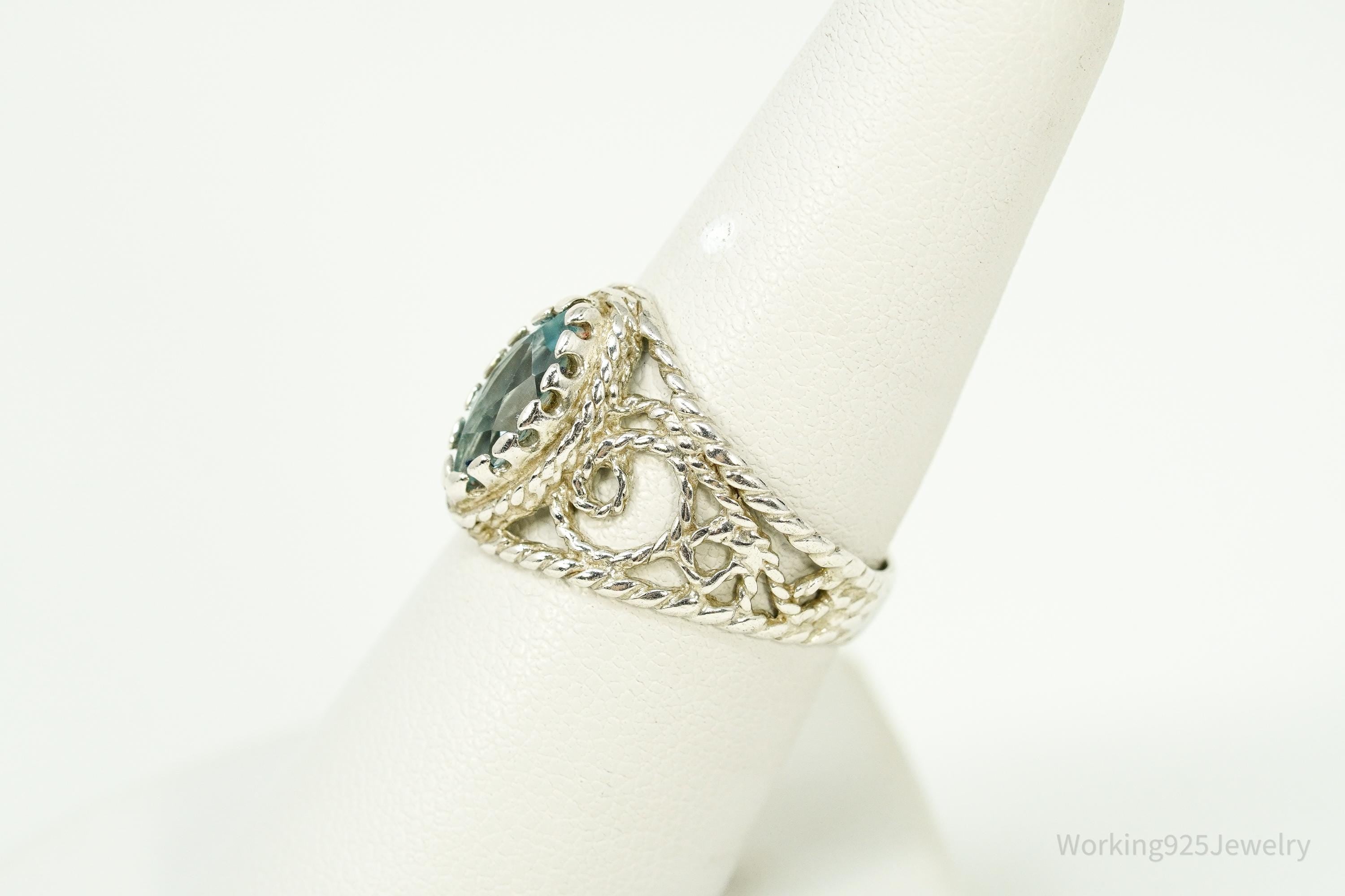 Vintage Blue Topaz Sterling Silver Ring - Size 7.25