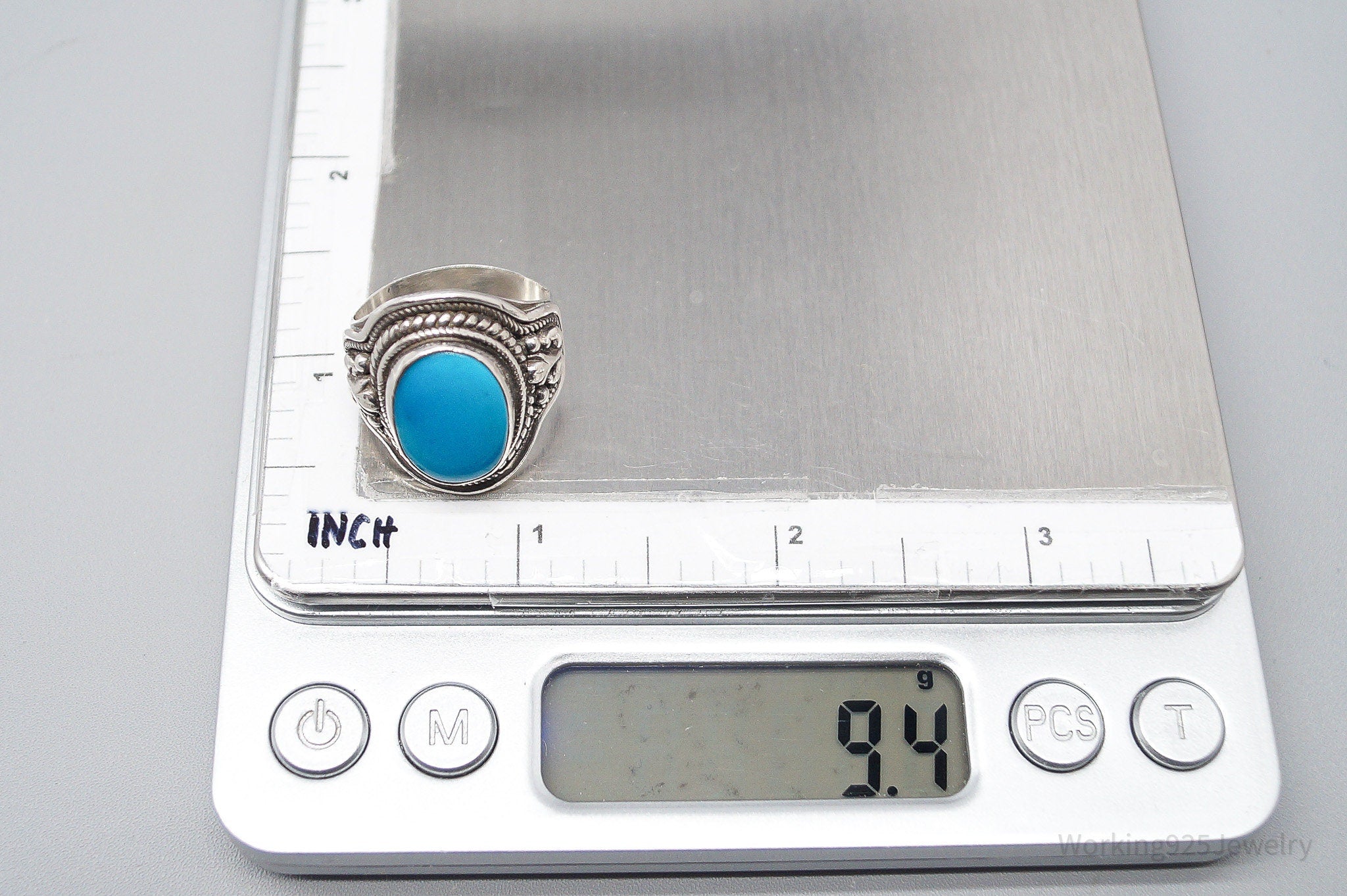 Vintage Turquoise Sterling Silver Ring - Size 8.75
