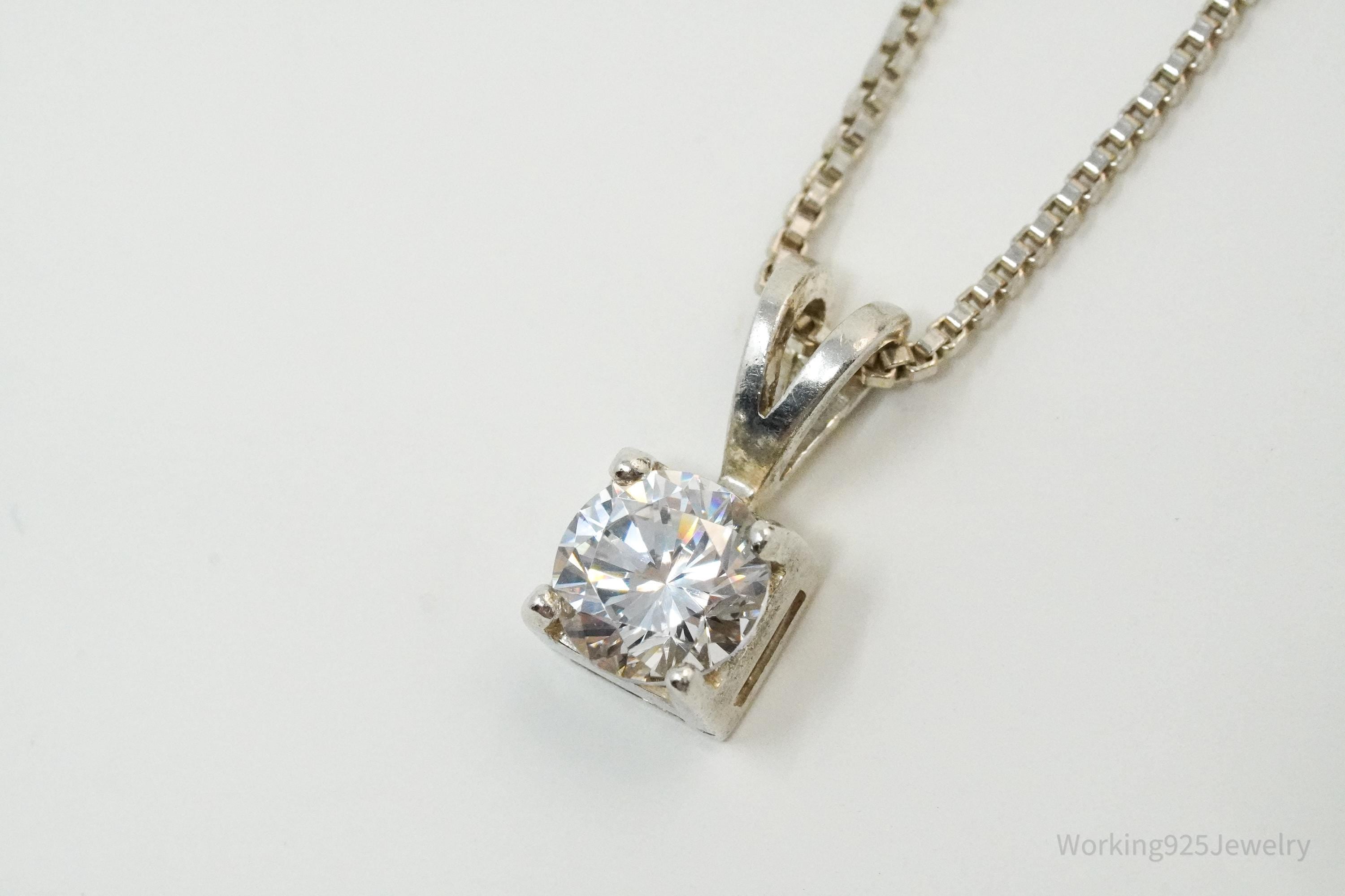 Vintage Diamonique Cubic Zirconia Sterling Silver Necklace 18"