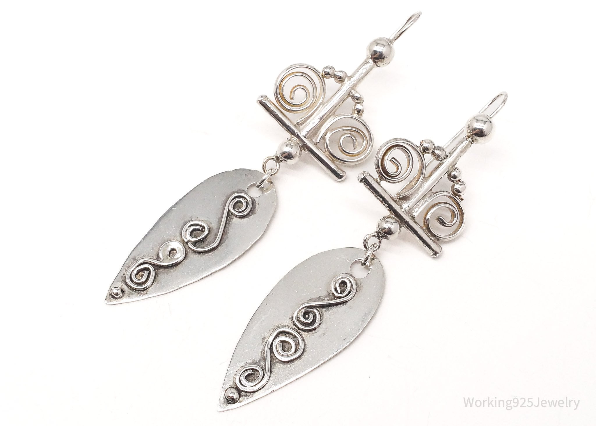 Vintage Long Intricate Silver Earrings