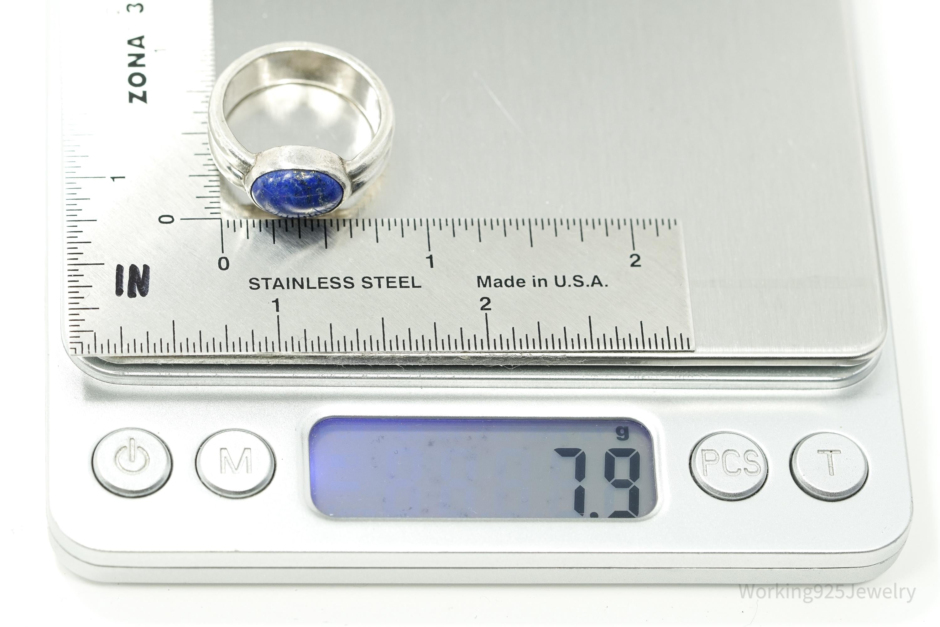 Vintage Early Mexico Designer Carsi Lapis Lazuli Sterling Silver Ring Size 8