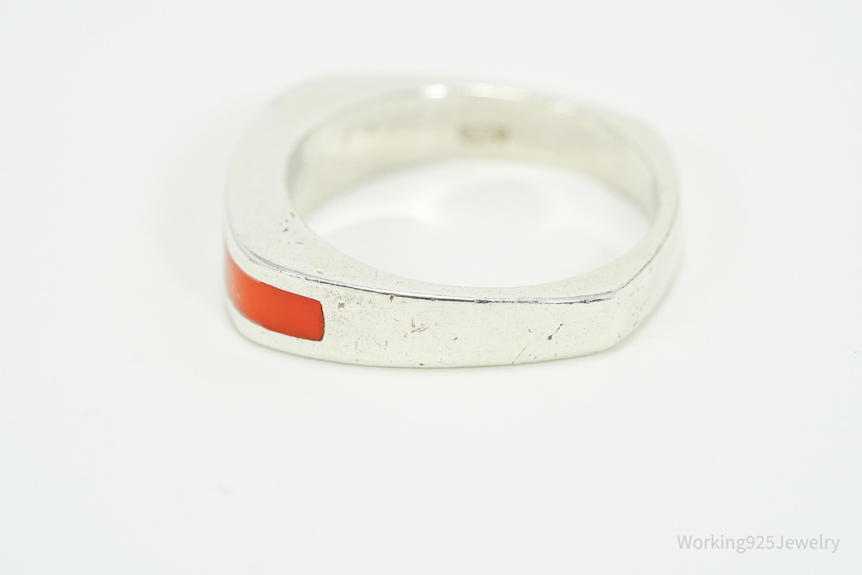 Vintage Rainbow Enamel Inlay Sterling Silver Ring Size 6