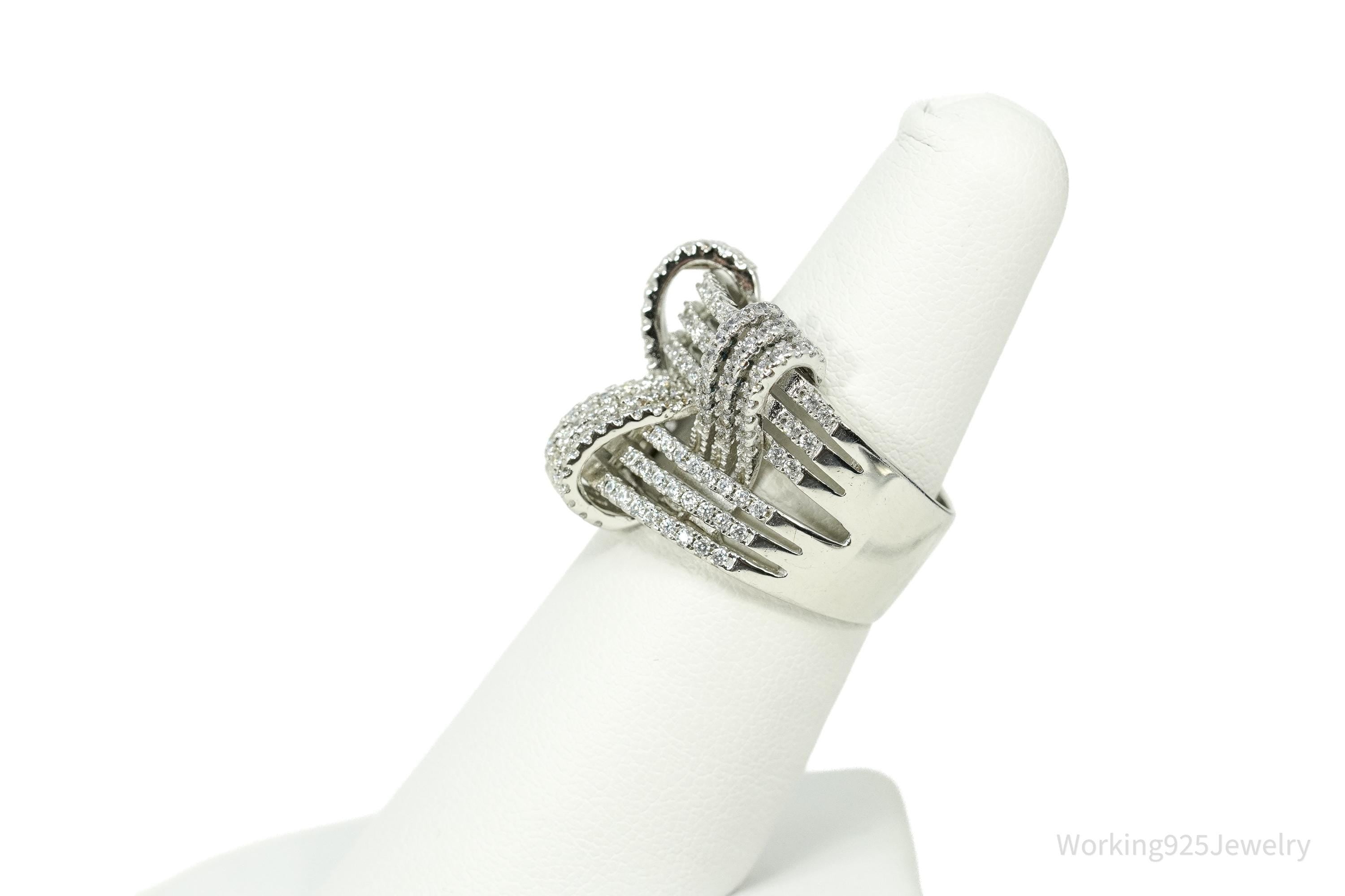 SUZY LEVIAN Pave Cubic Zirconia Sterling Silver Weaving Wide Band Ring Size 6.5
